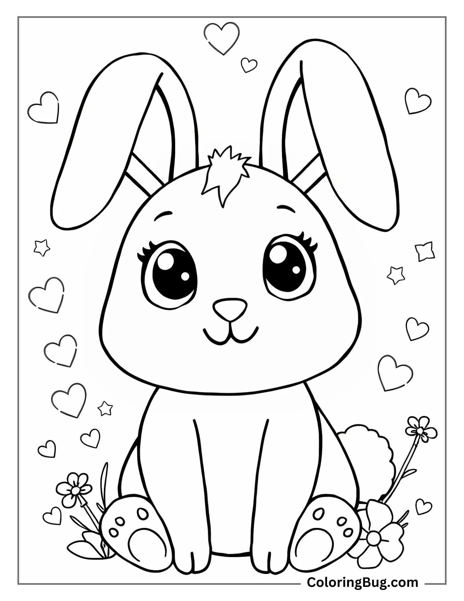 Kawaii Rabbit Coloring Sheet
