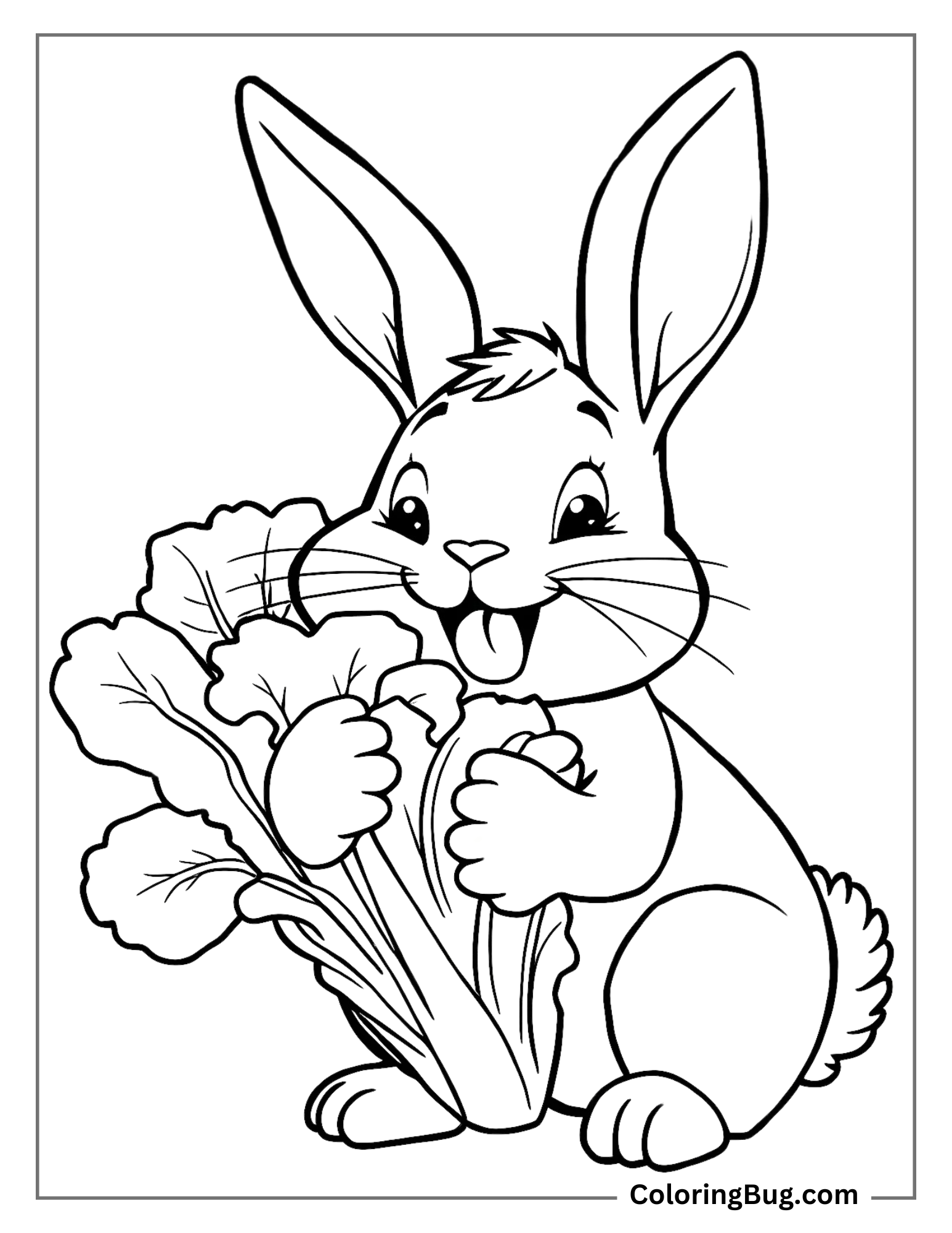 Rabbit Eating Lettuce Coloring Sheet
