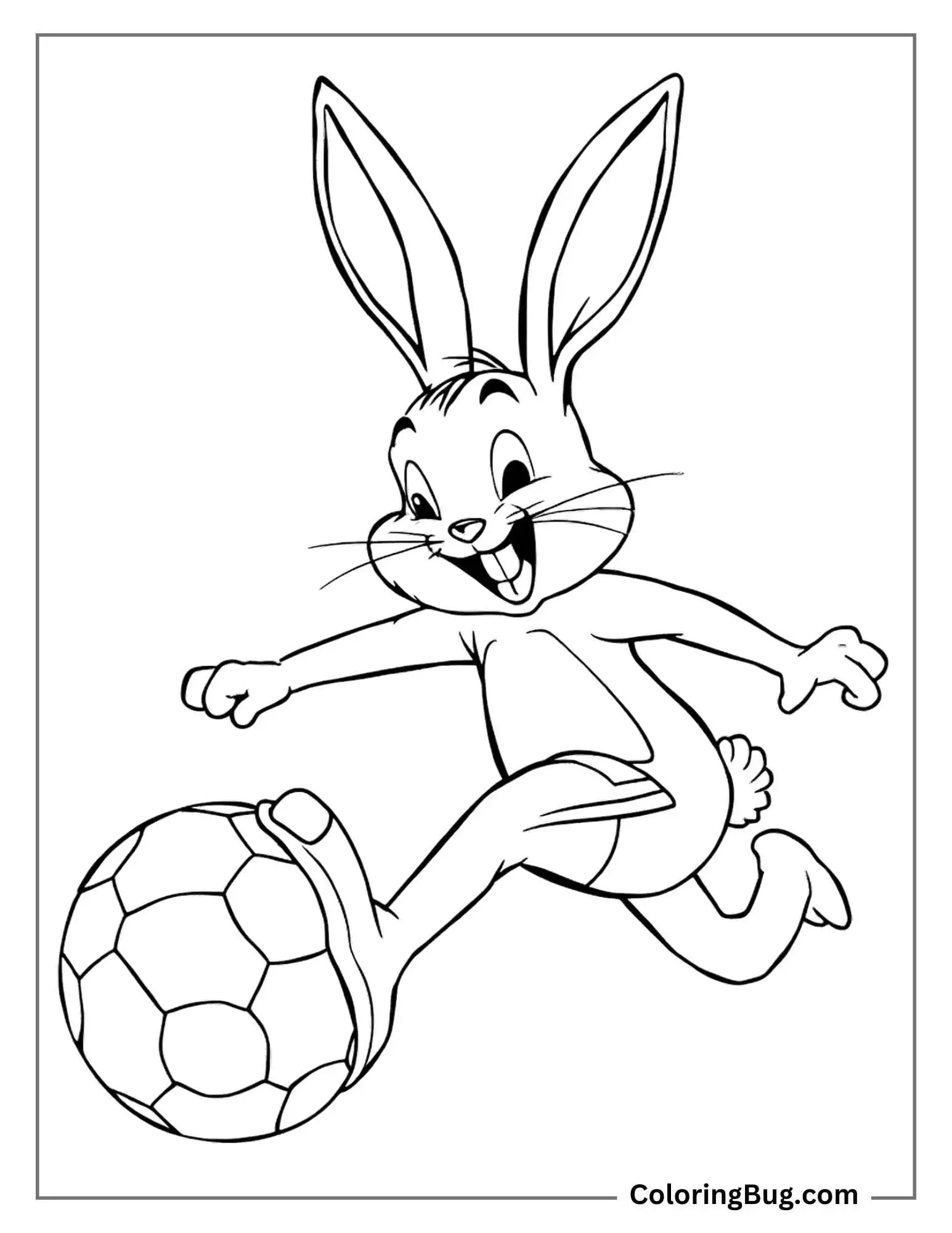 Rabbit Playing Football Coloring Sheet