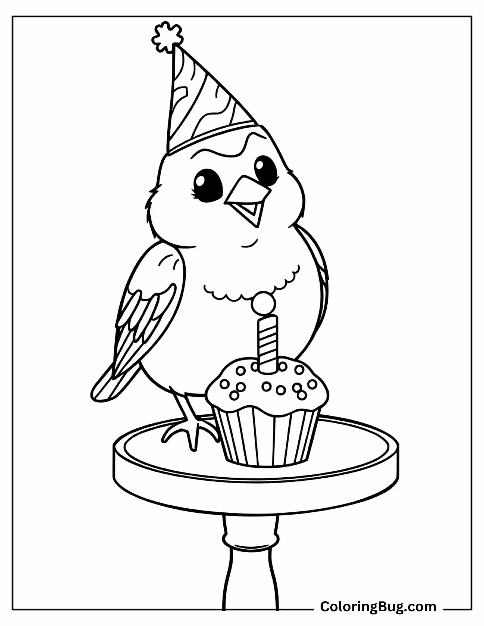 A Cute Bird Celebrating Birthday coloring sheet