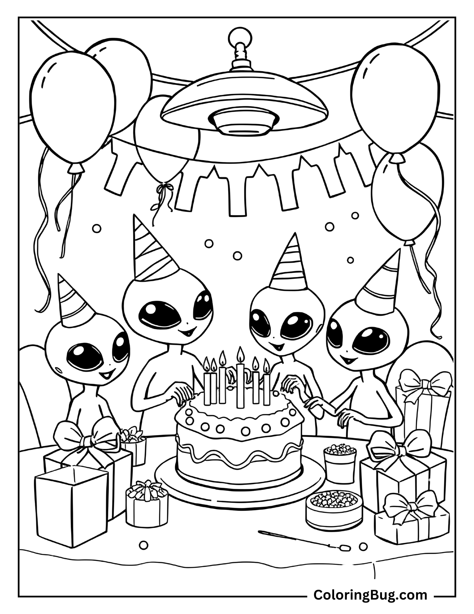 Alien Birthday Party Coloring Sheet