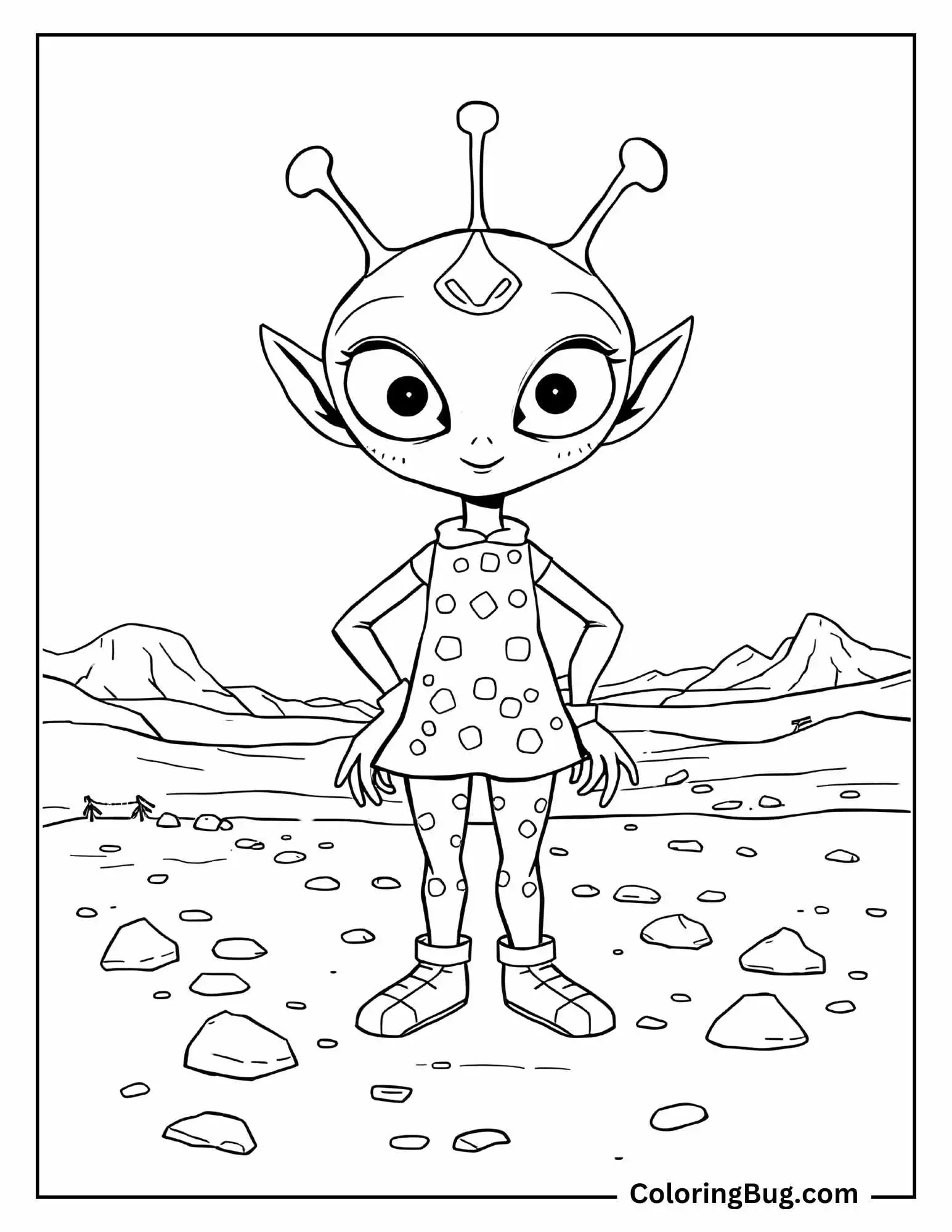 Alien Girl on Mars Coloring Sheet