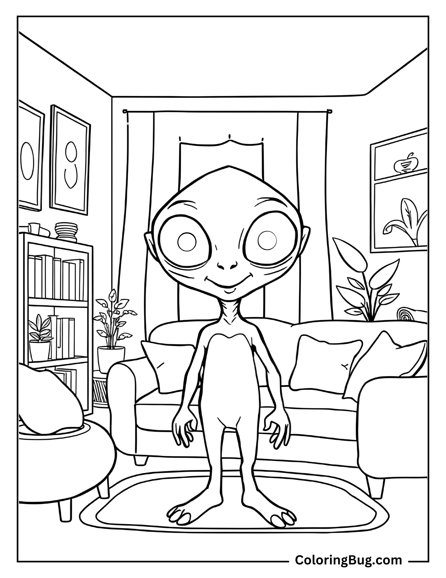Alien in House Coloring Sheet