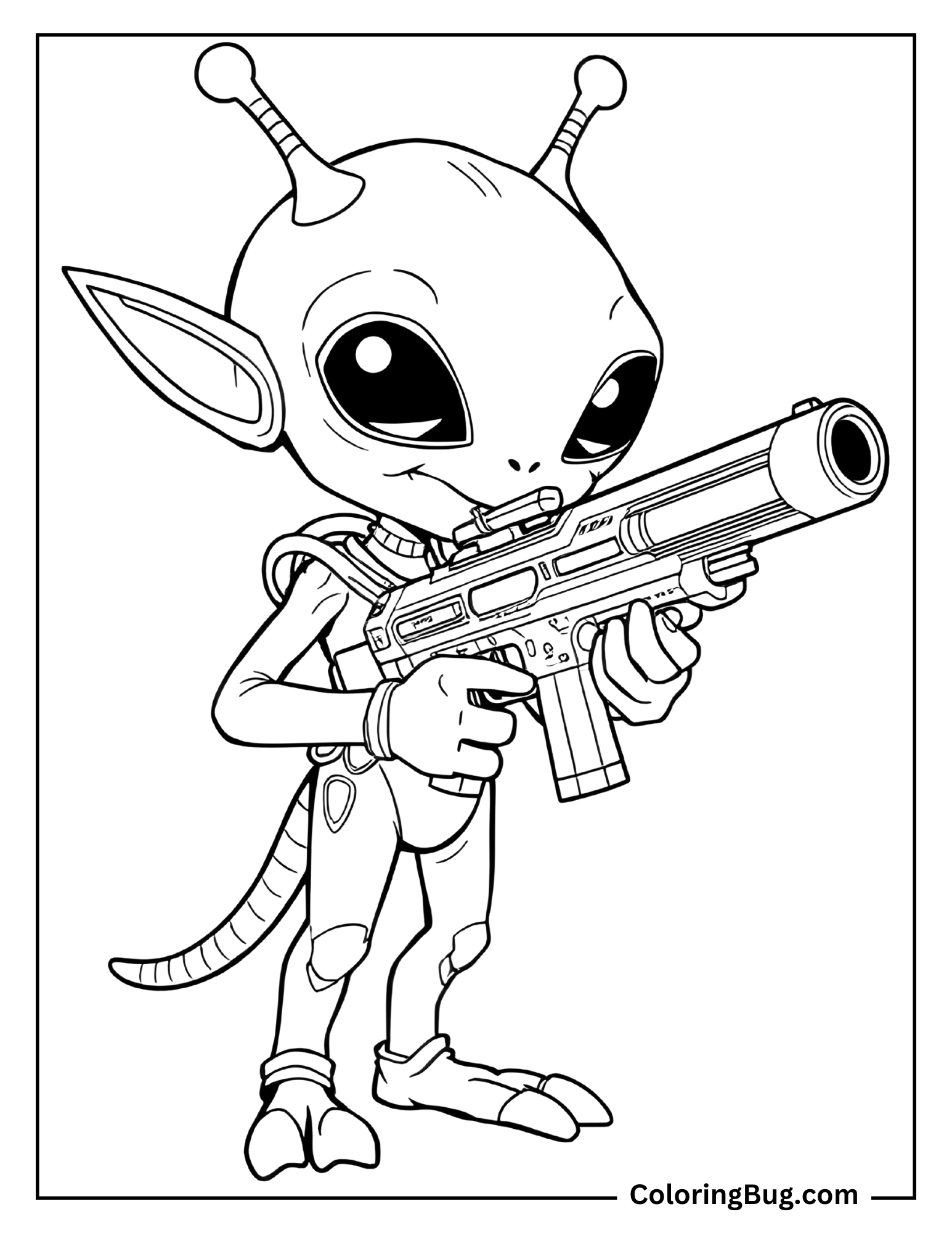 Alien with Blaster Coloring Sheet