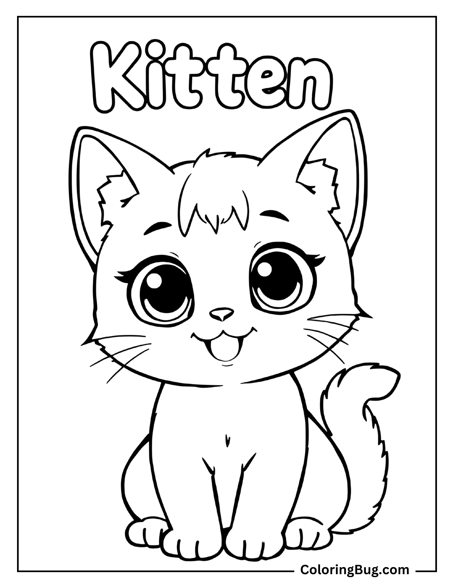 Anime Kitten With Kitten Text Coloring sheet