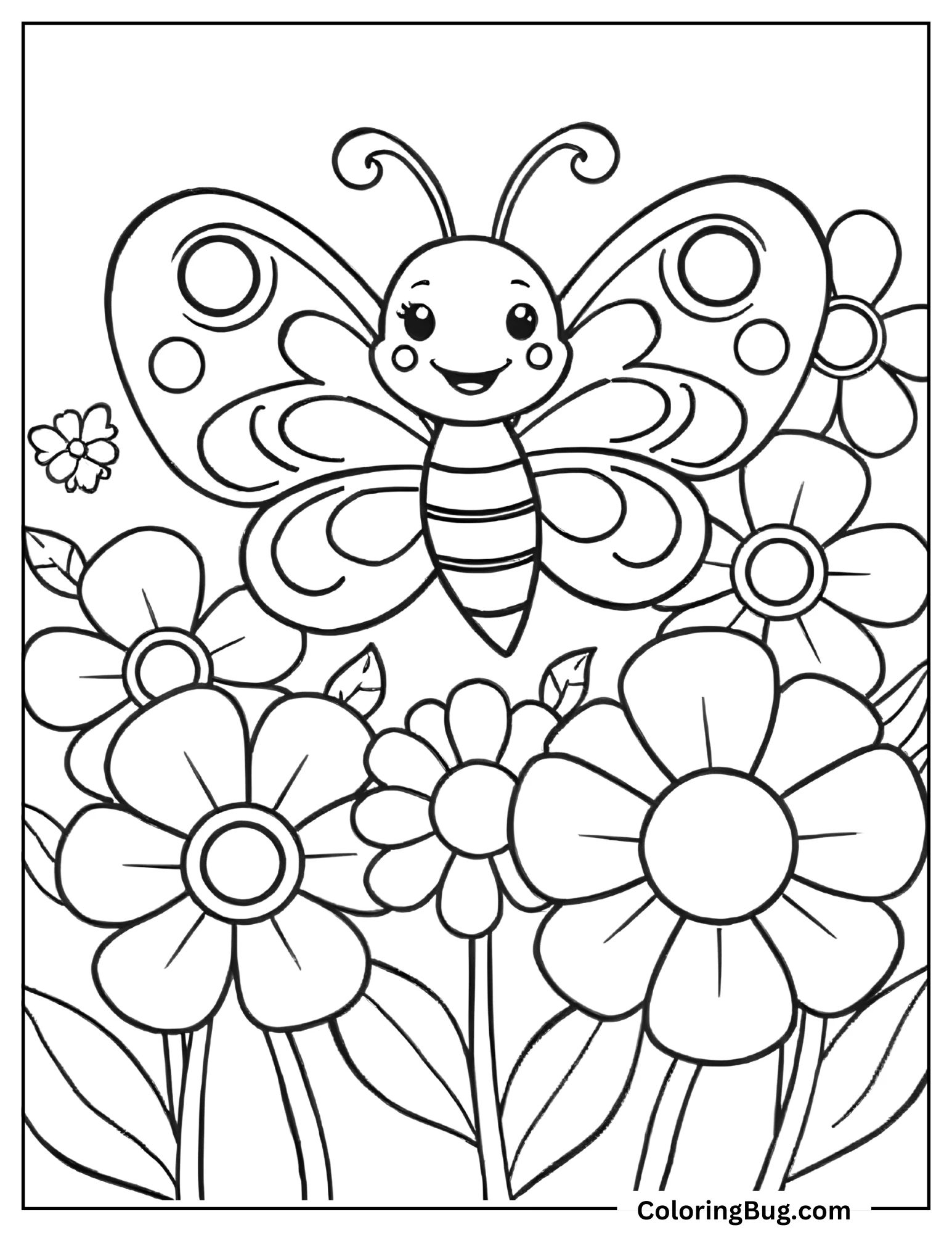 Butterfly With Flowers Coloring Sheet