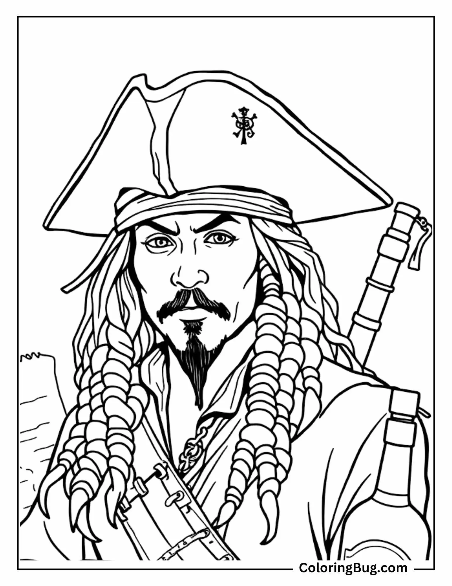 Captain Jack Sparrow Close Up Coloring Sheet