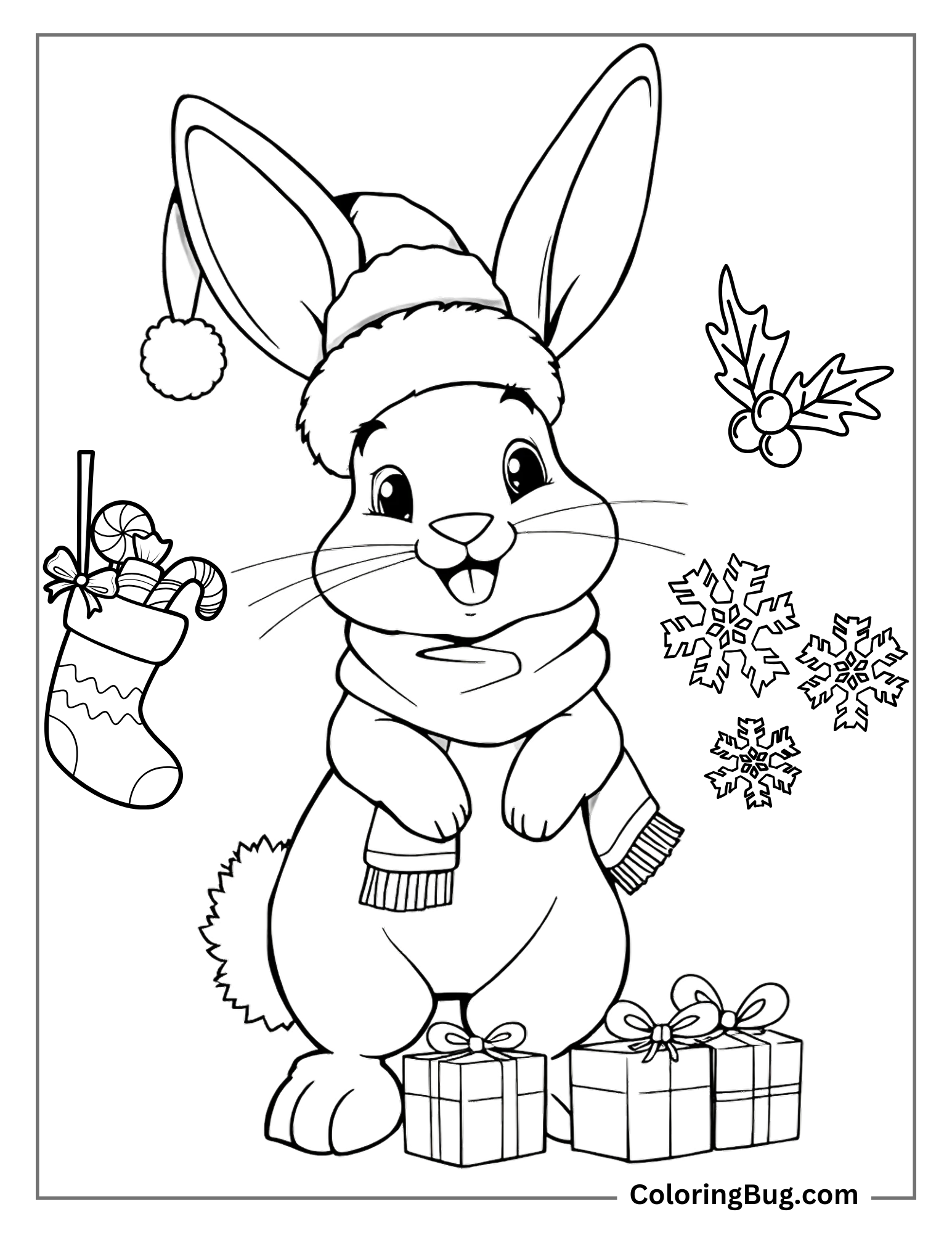 Christmas Rabbit Coloring Sheet