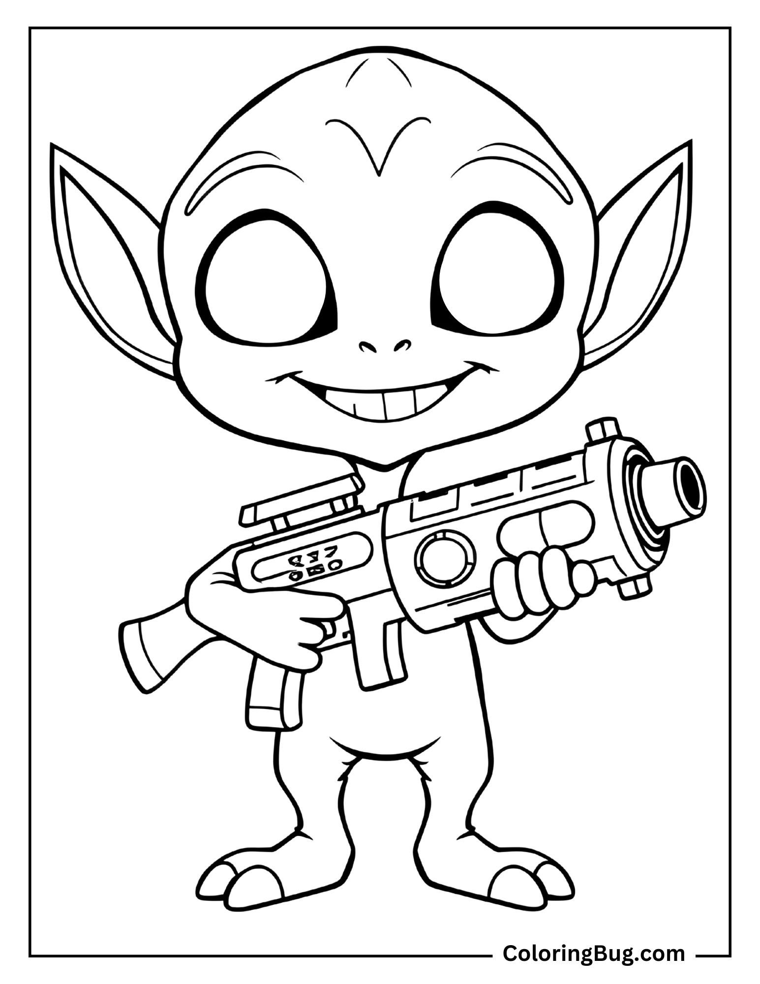 Cute Alien with Blaster Coloring Sheet