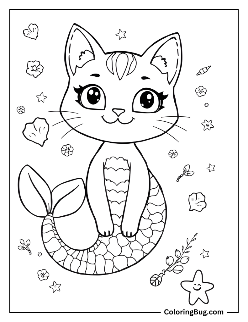 20 Mermaid Cat Coloring Pages (Free Printable PDFs)