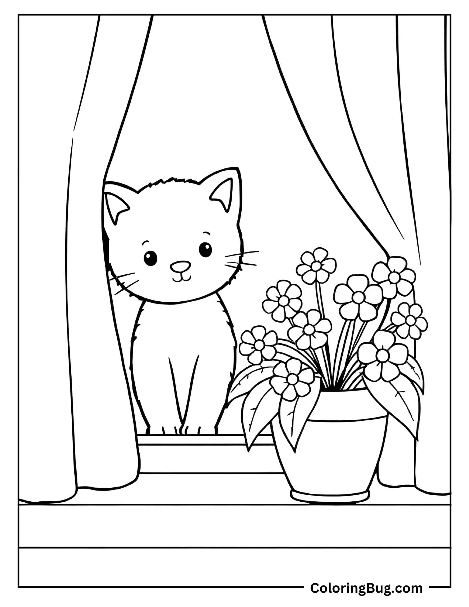 Cute kitten Sitting in Window coloring sheet