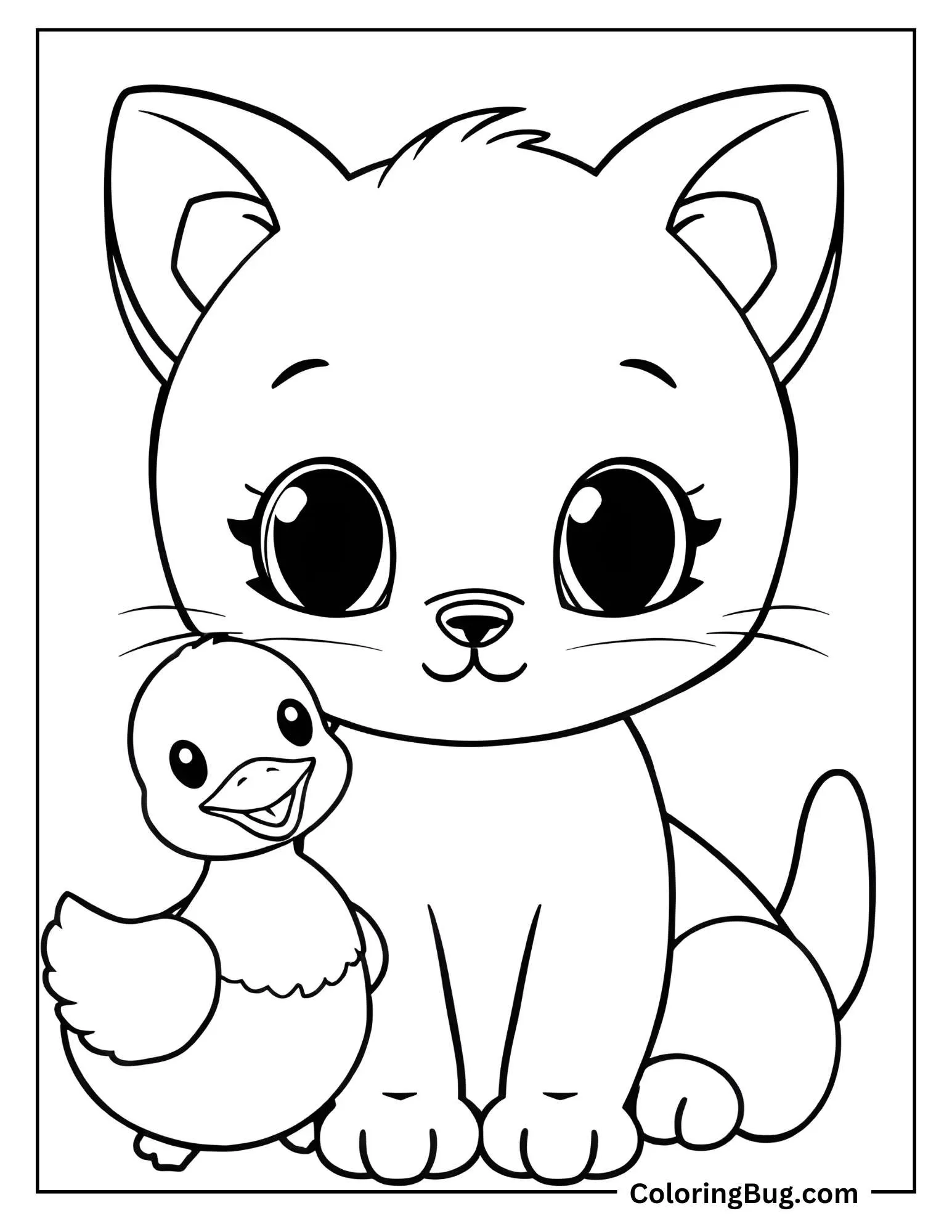 cute kitten with duckling coloring sheet