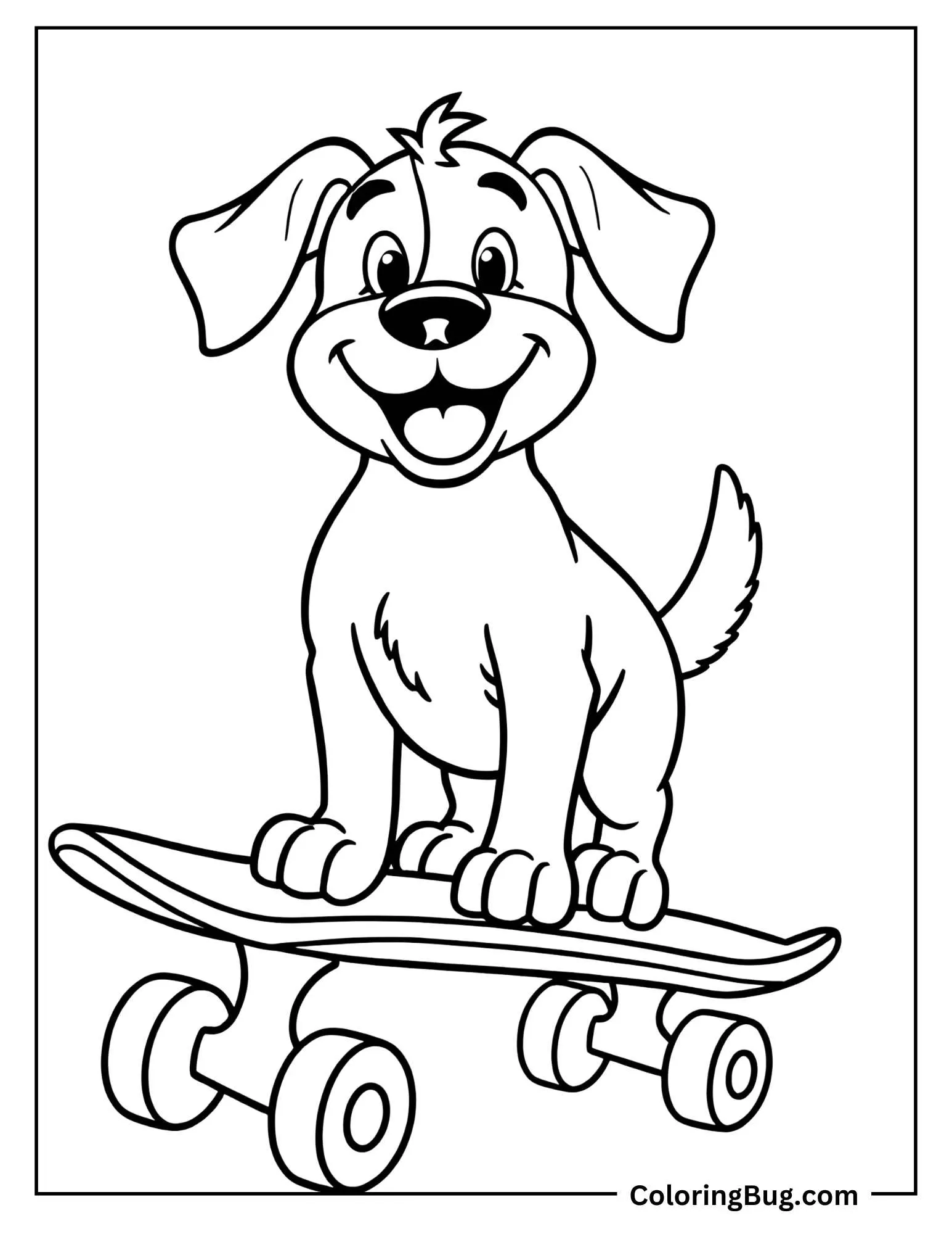 A dog on a skate board coloring sheet