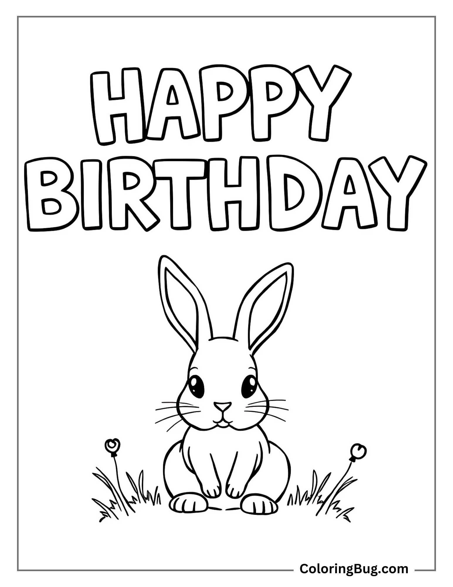 Happy Birthday Bunny Rabbit With Text Coloring Sheet