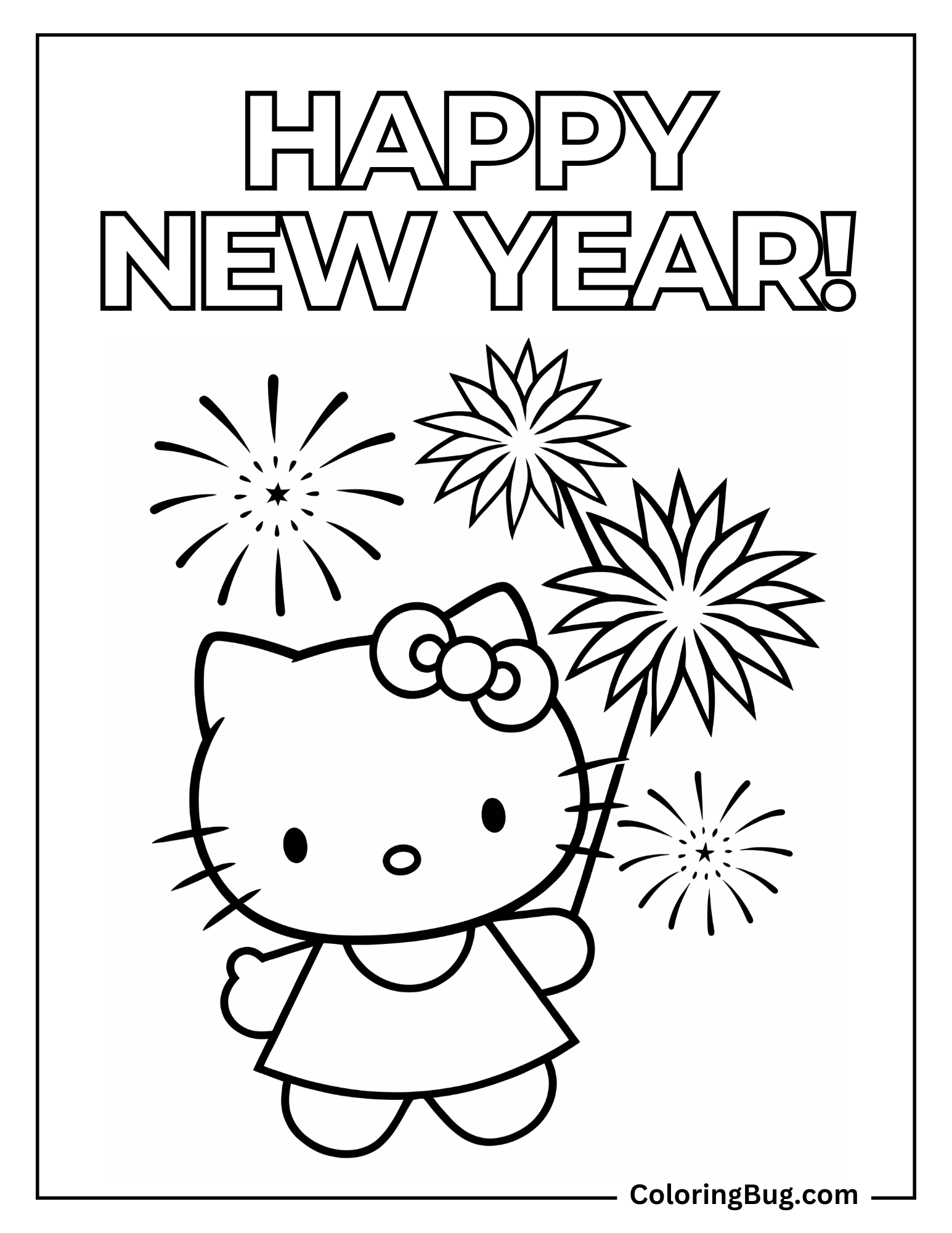 Hello Kitty New Years Eve Coloring Page