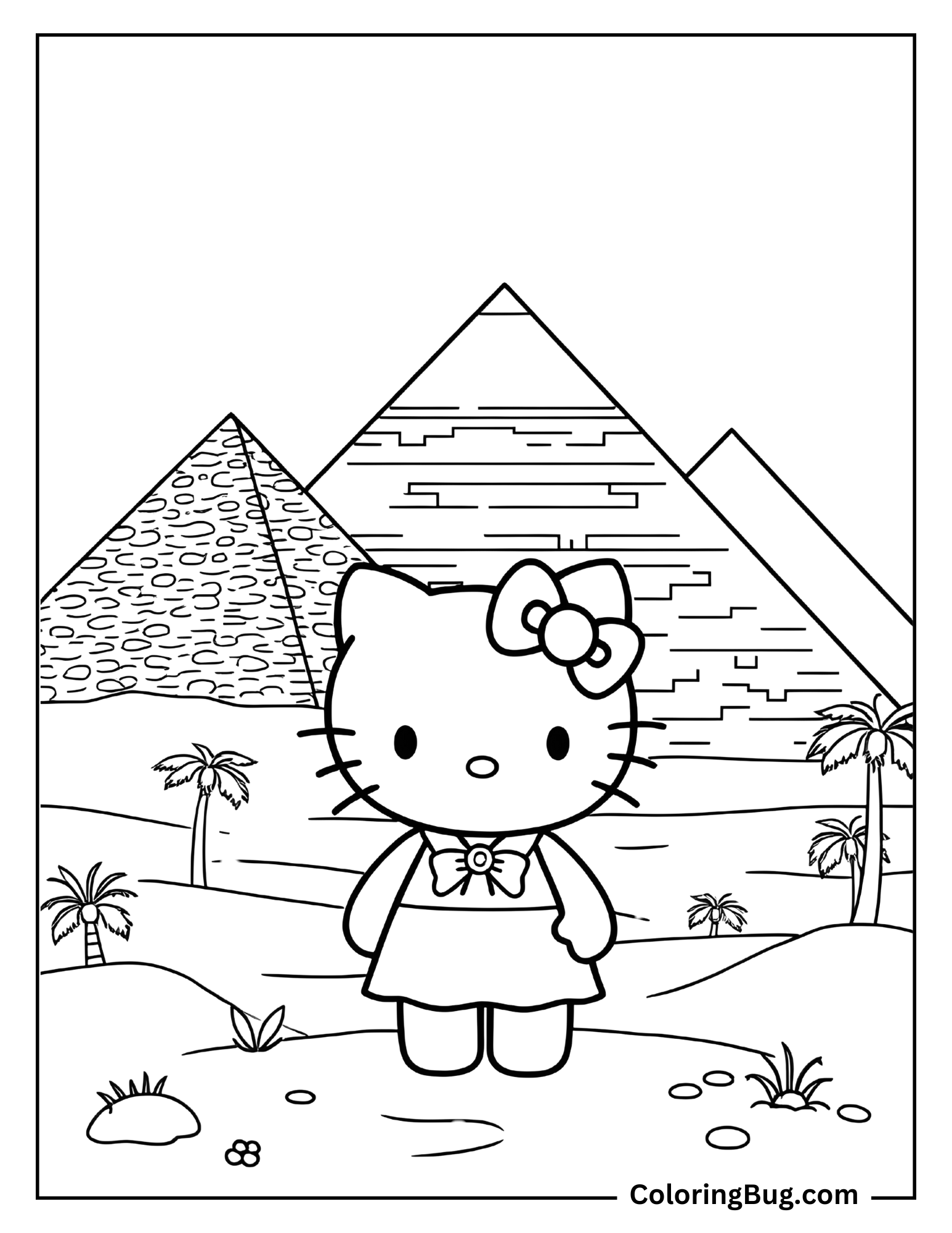 Hello Kitty Outside Pyramids Coloring Page