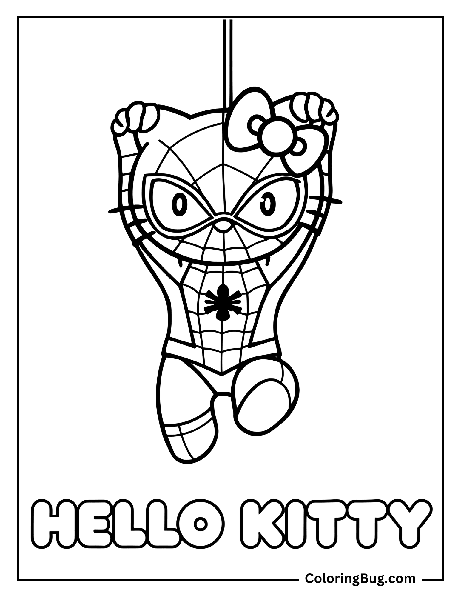 Hello Kitty Spiderman Hanging Coloring Page