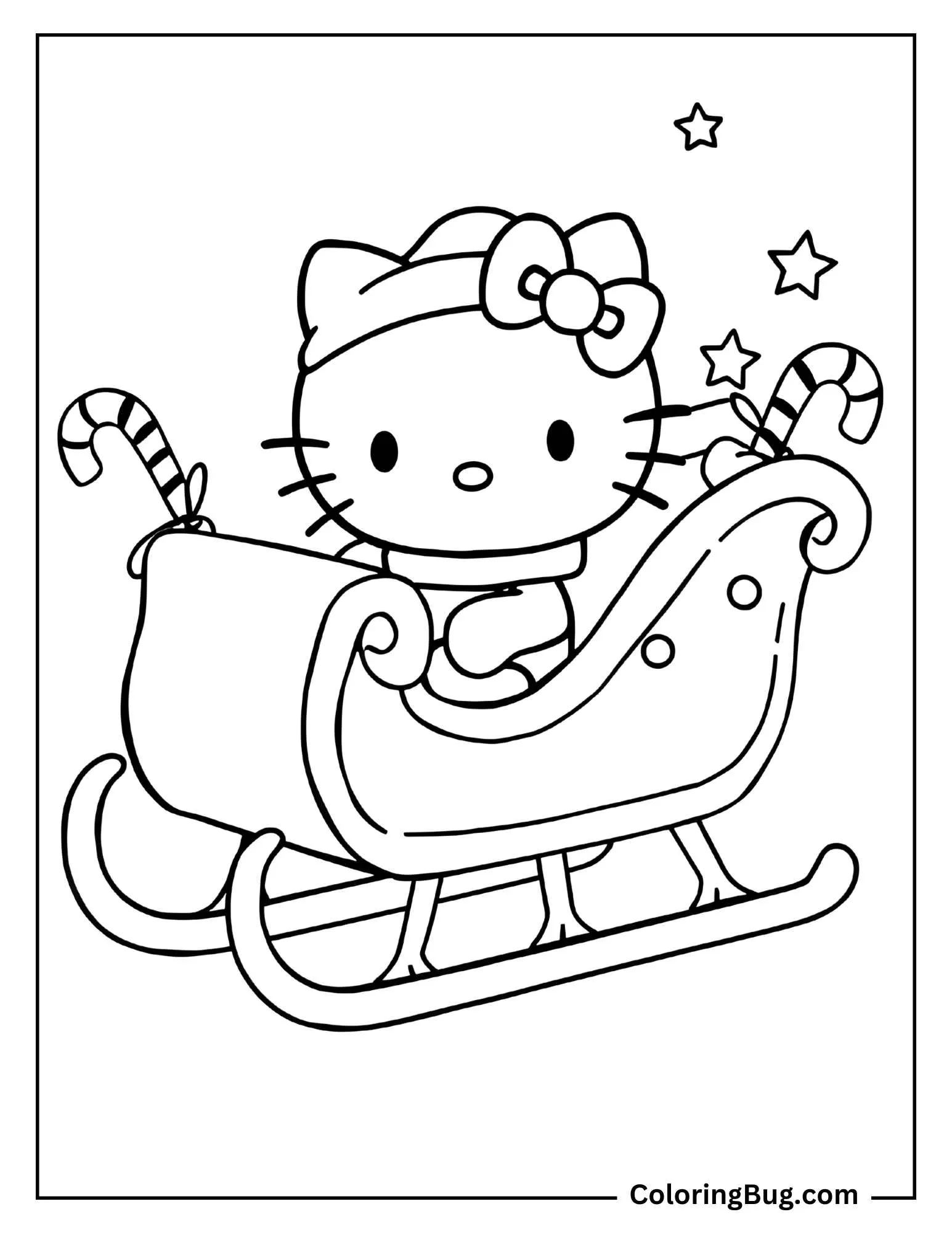 Hello Kitty on Sleigh Coloring Page