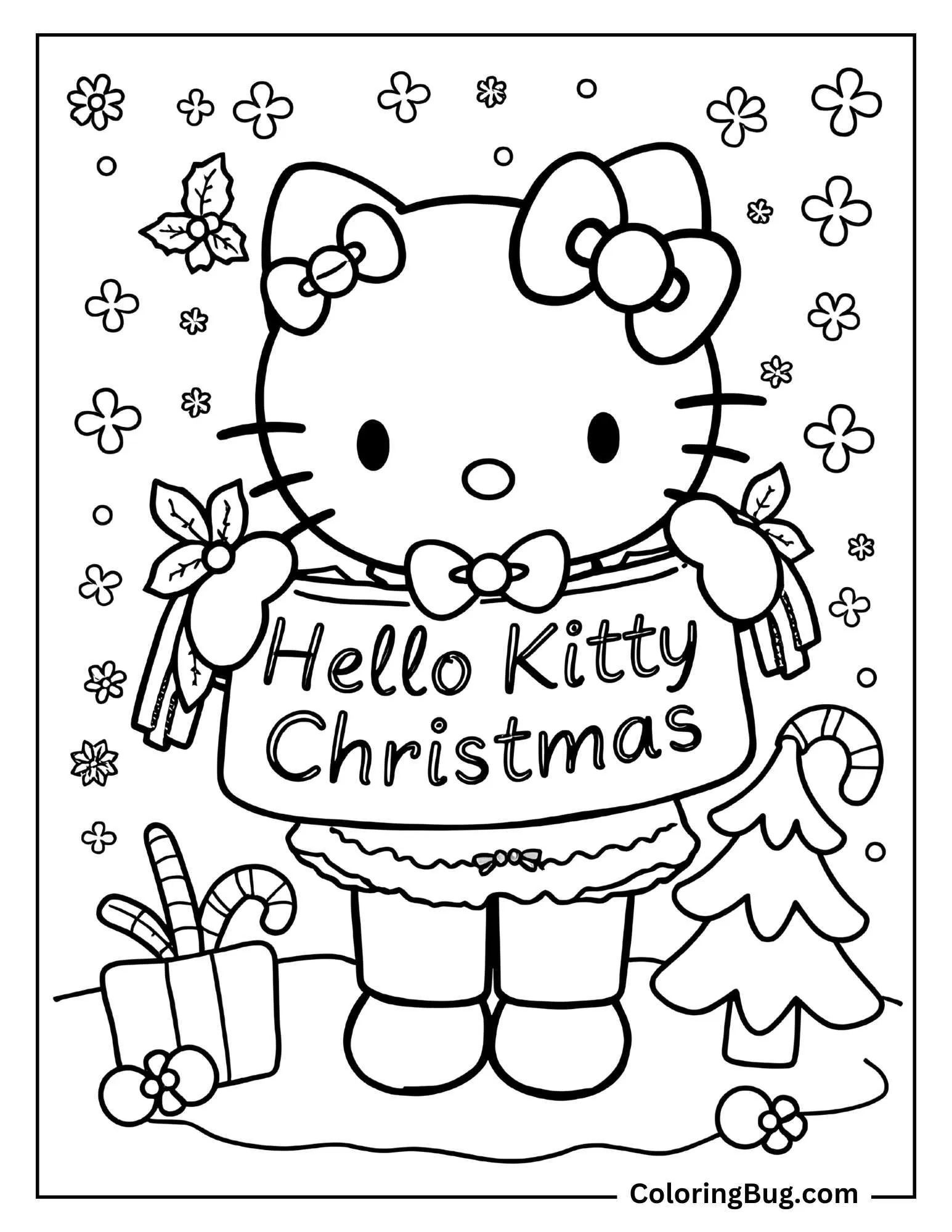 Hello Kitty with Christmas Sign Coloring Page