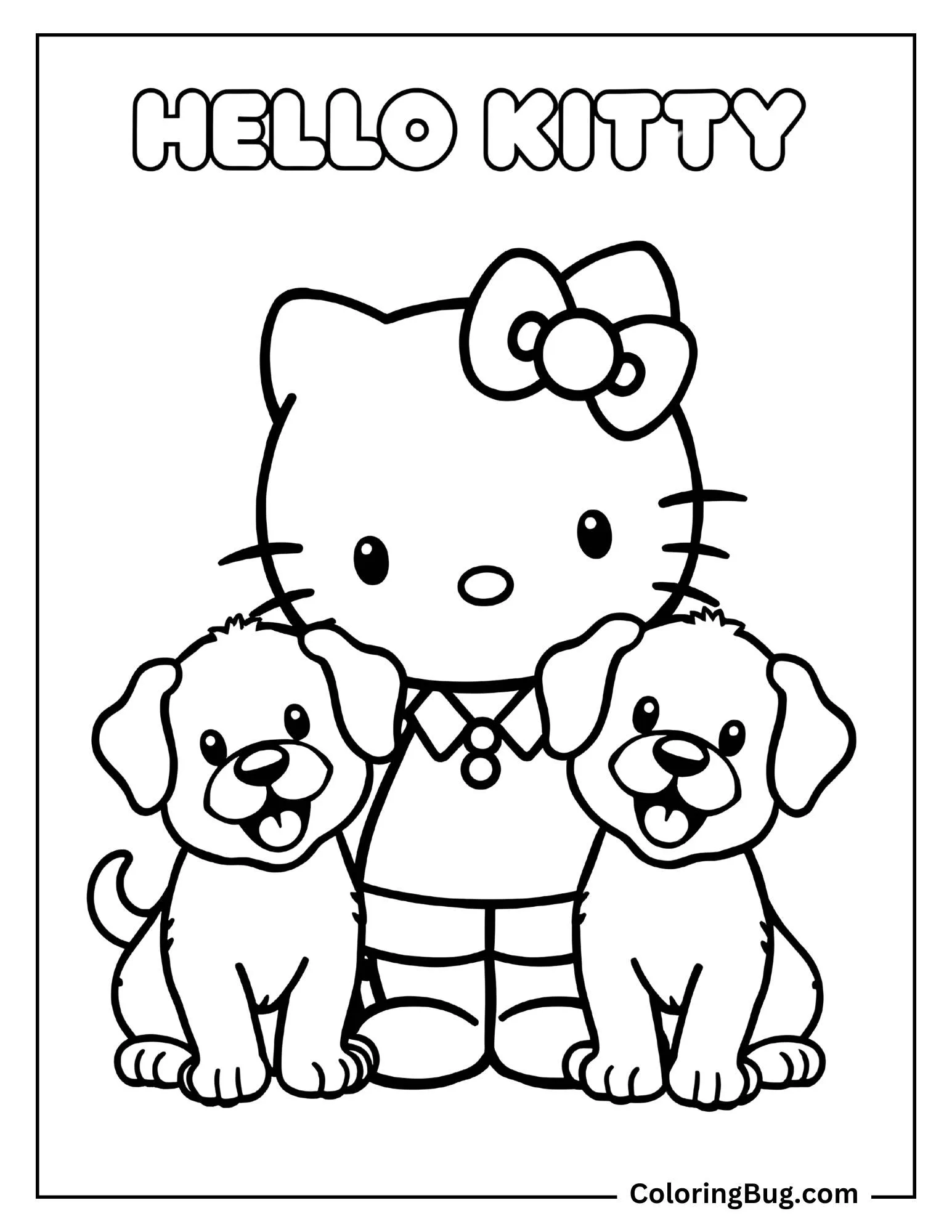Hello Kitty with Dogs Coloring Page