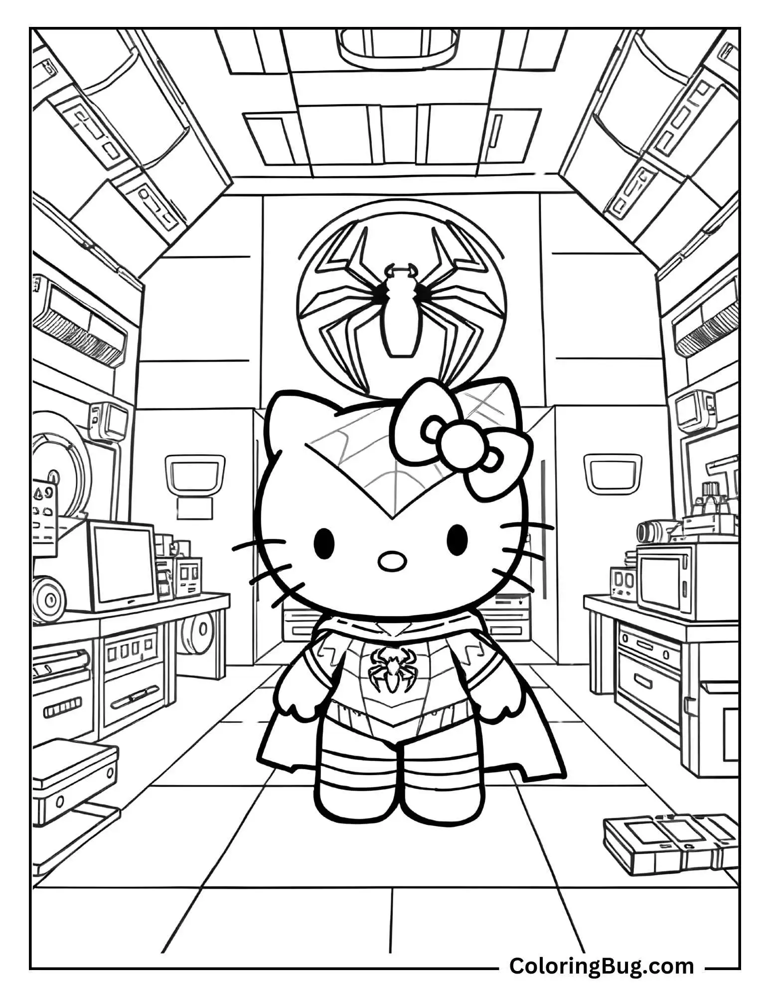 Hello Kitty's Spider Lair Coloring Page