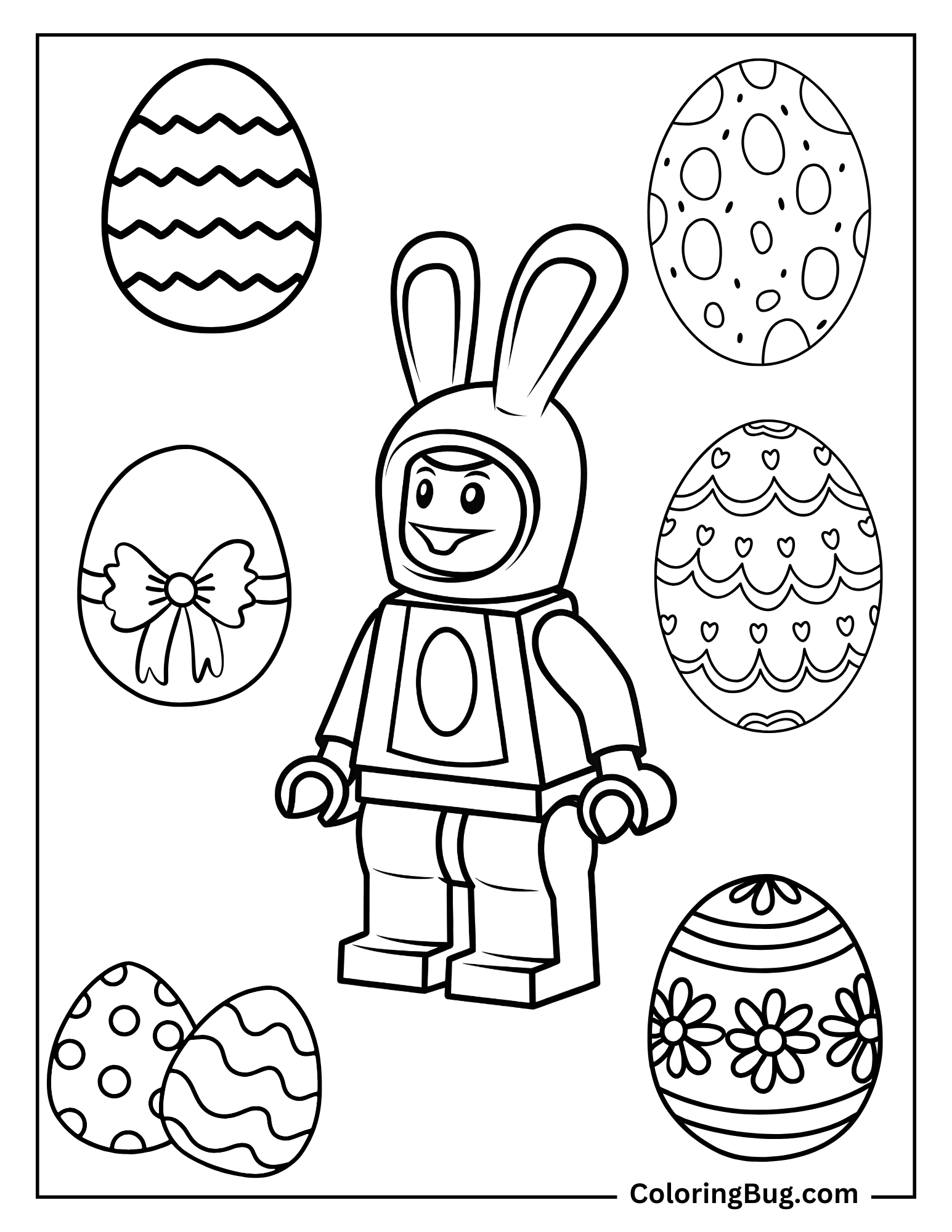 LEGO Rabbit Minifigure with Easter Eggs Coloring Page