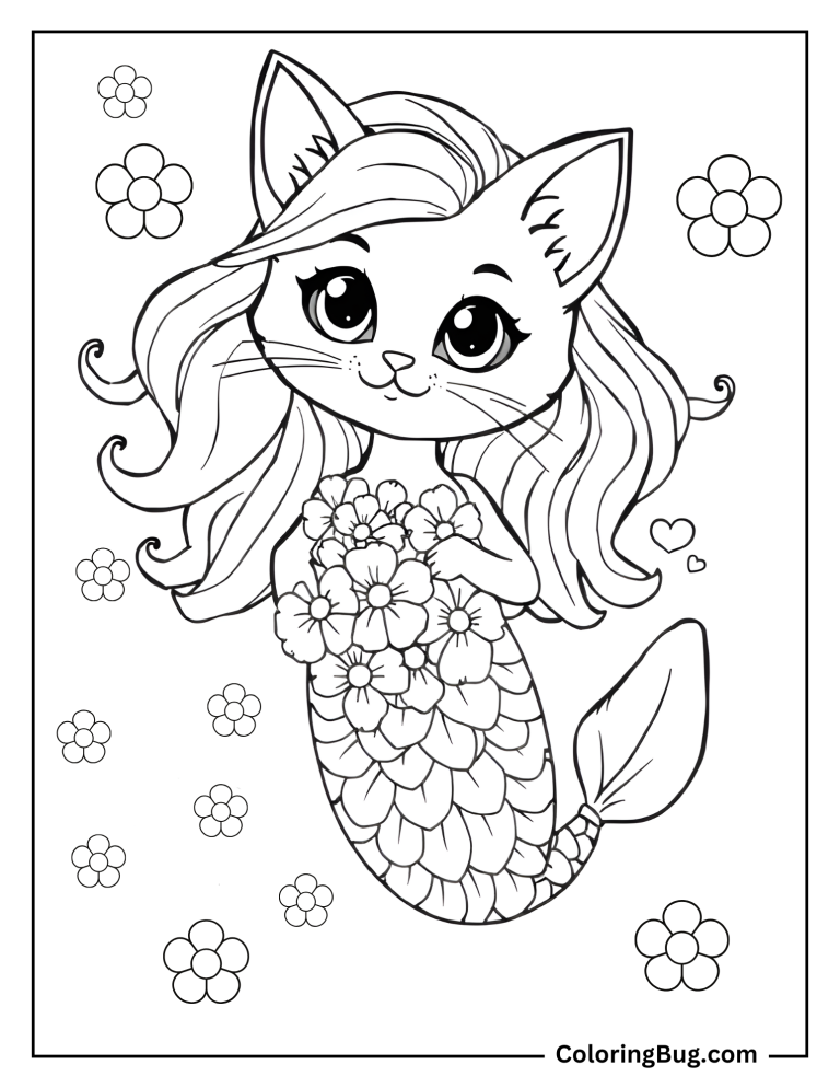 20 Mermaid Cat Coloring Pages (Free Printable PDFs)
