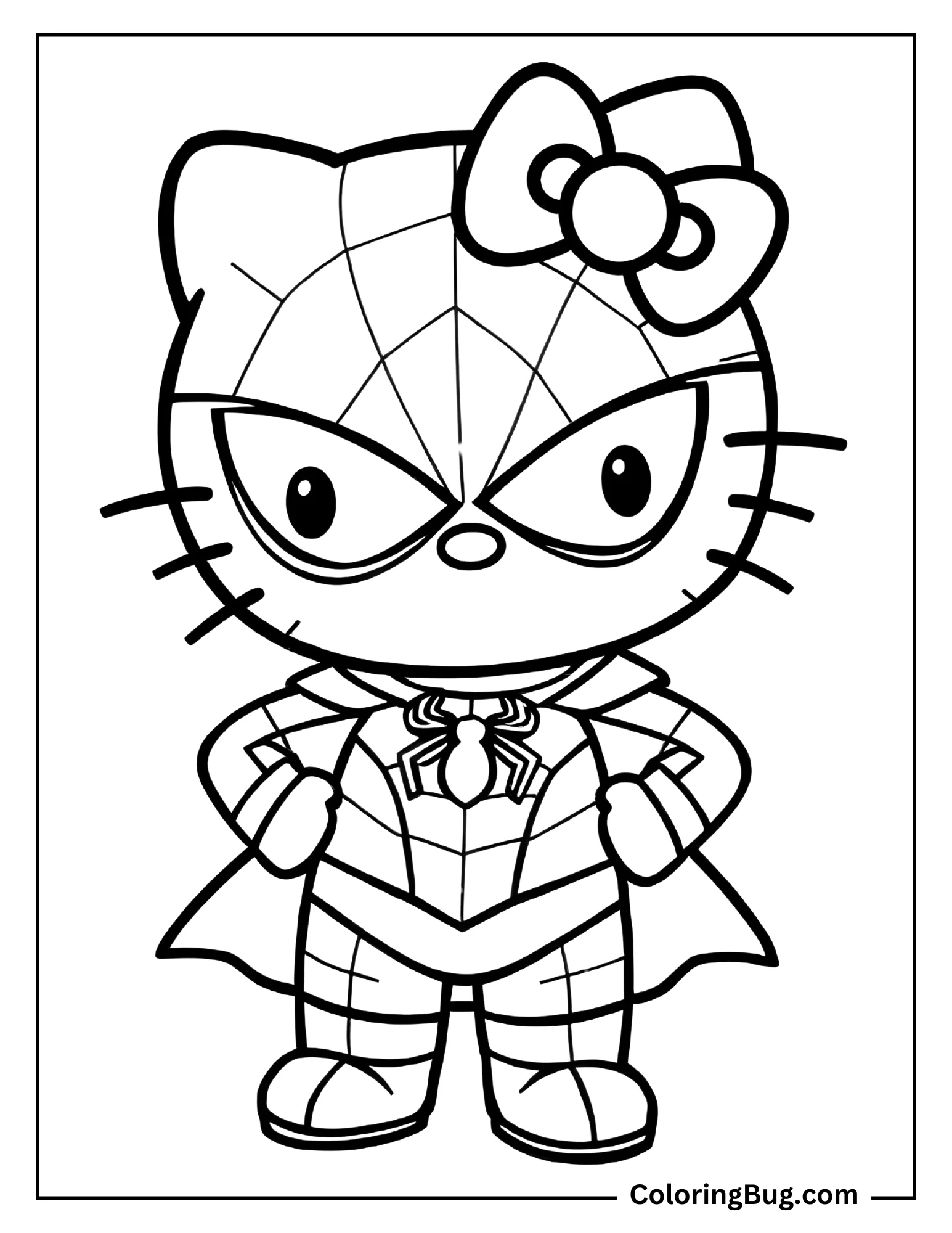 Mini Hello Kitty in Spider Outfit Coloring Page