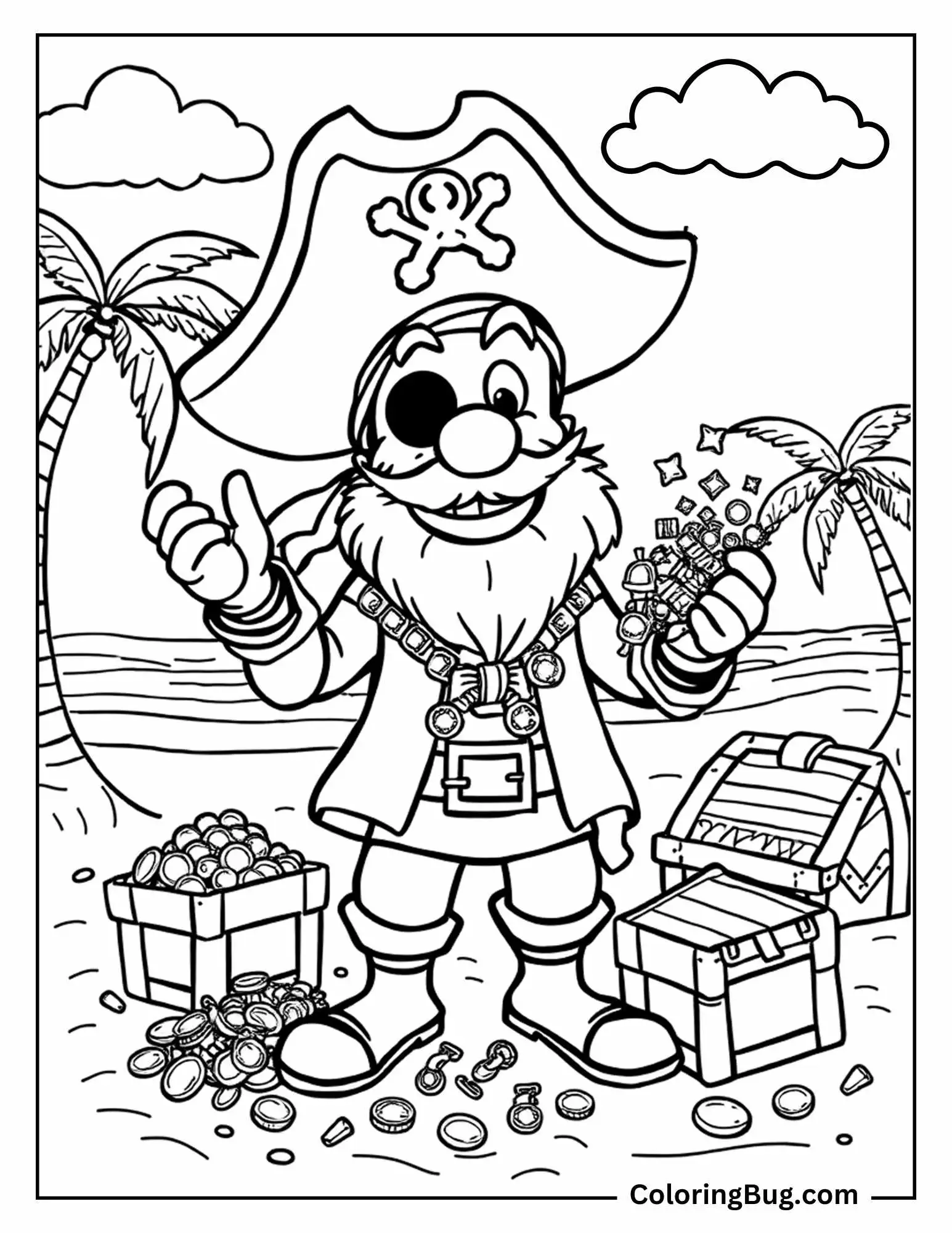 Pirate Collecting Treasure Coloring Sheet