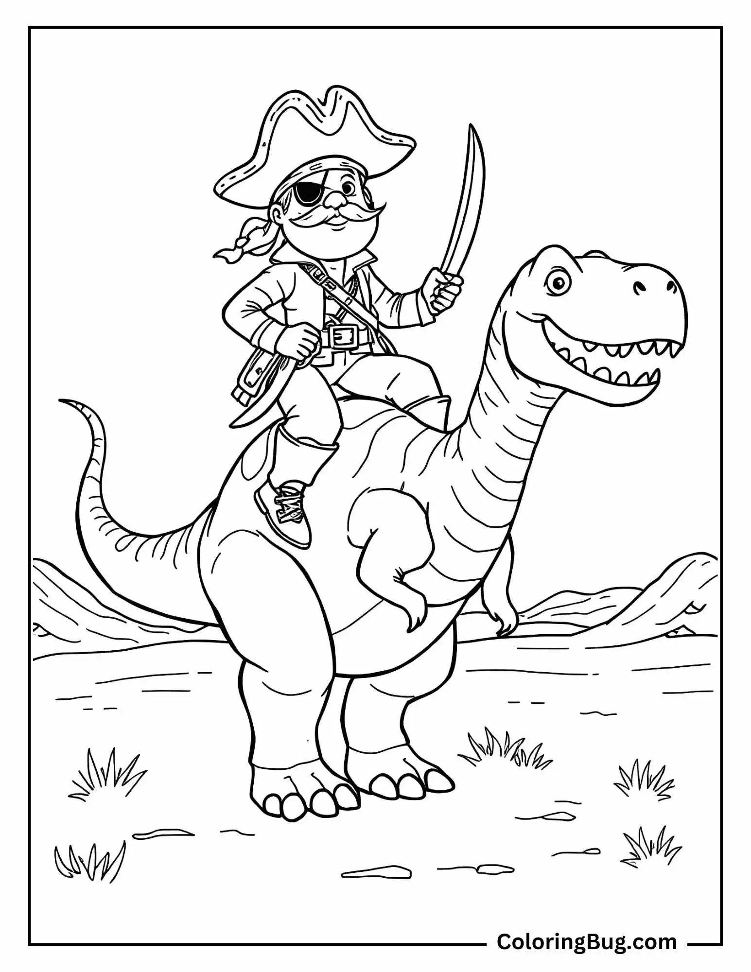 Pirate Riding Dinosaur Coloring Sheet