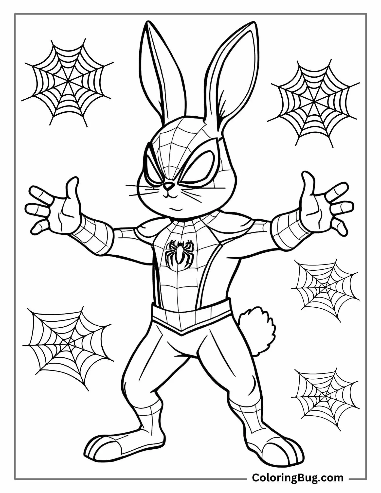 Rabbit As Spiderman Coloring Sheet