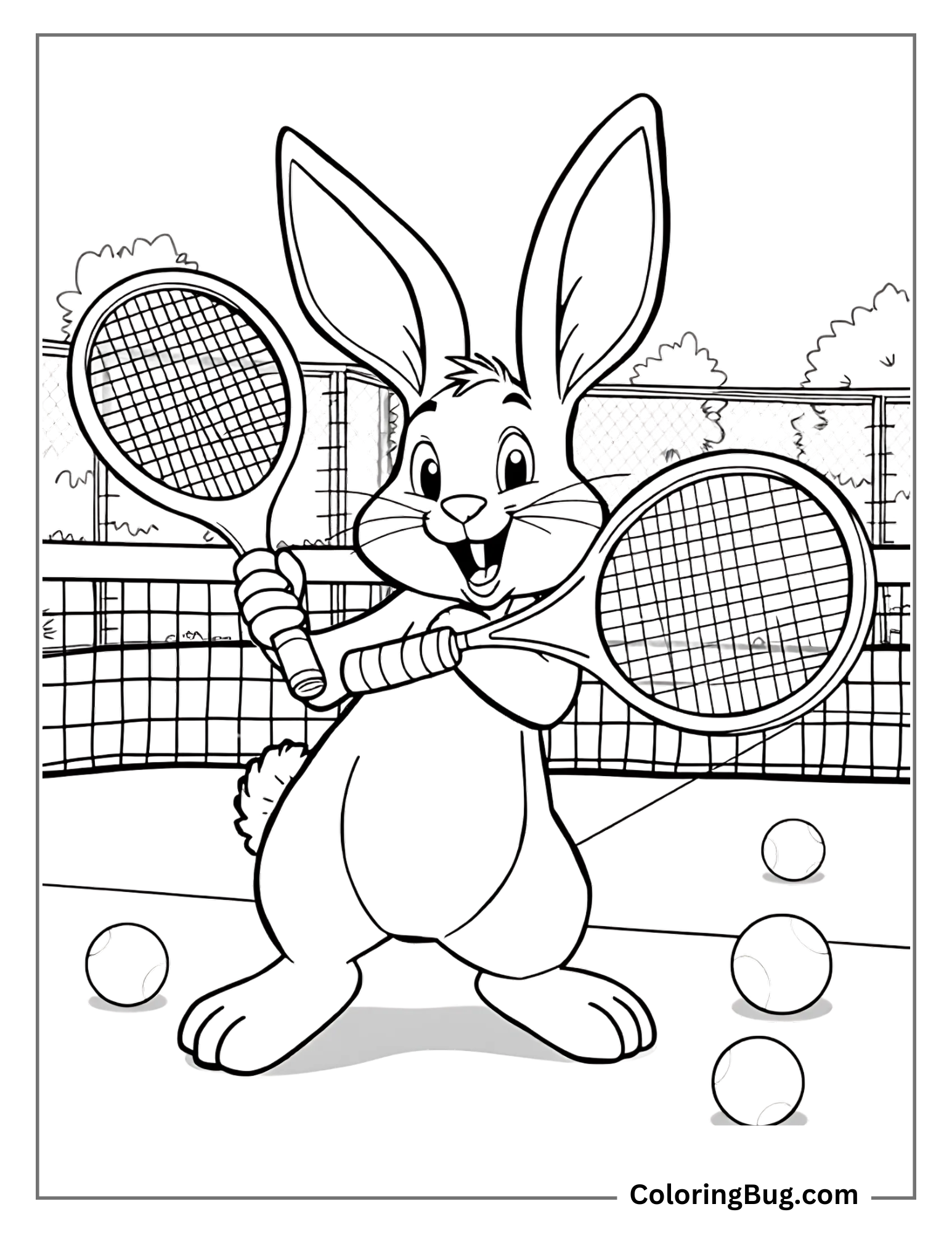 Rabbit Playing Tennis Coloring Sheet