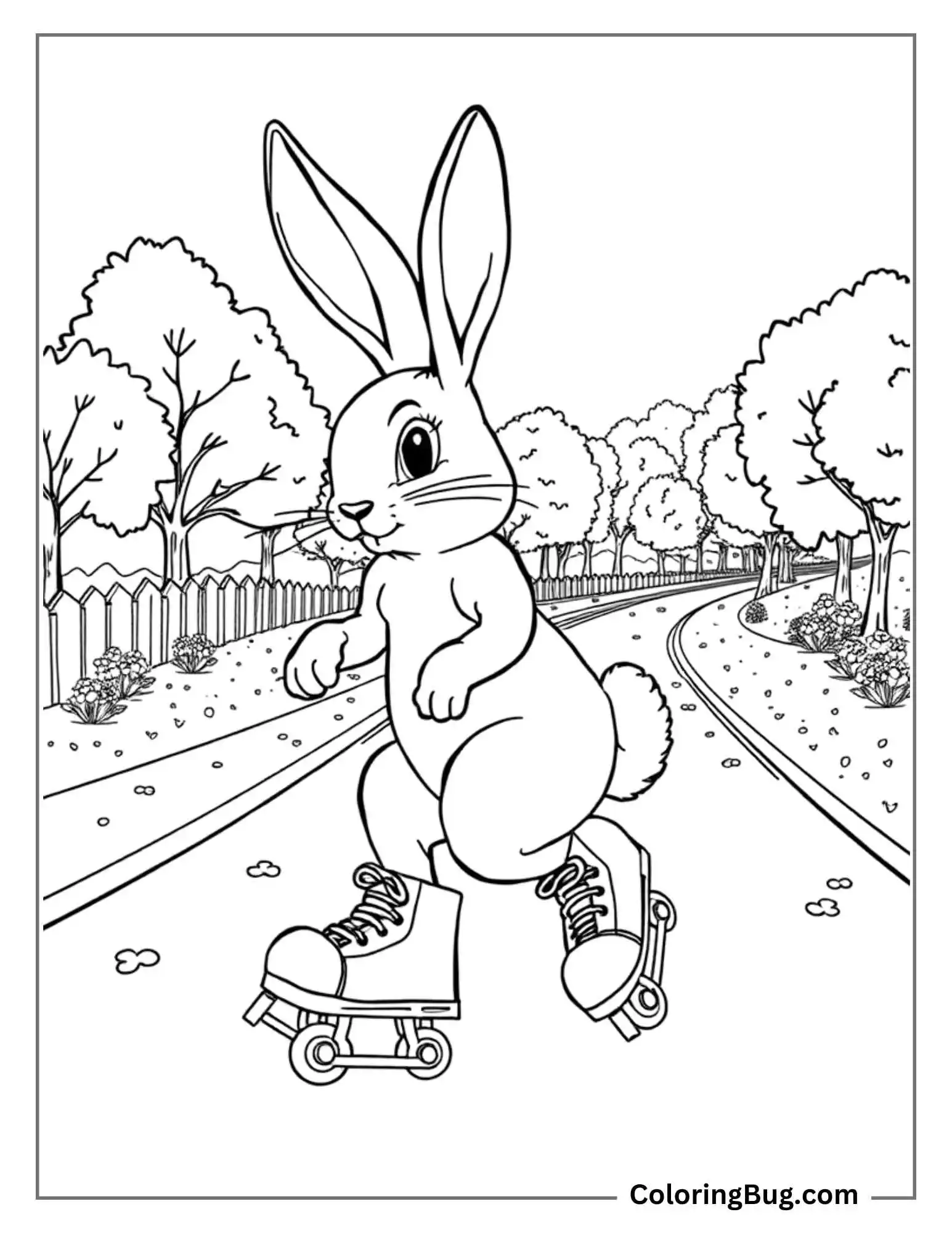 Rabbit Rollerblading Coloring Sheet