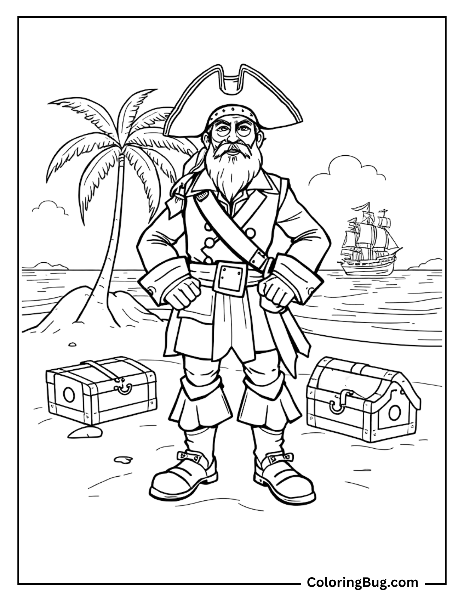 Realistic Pirate On Island Coloring Sheet