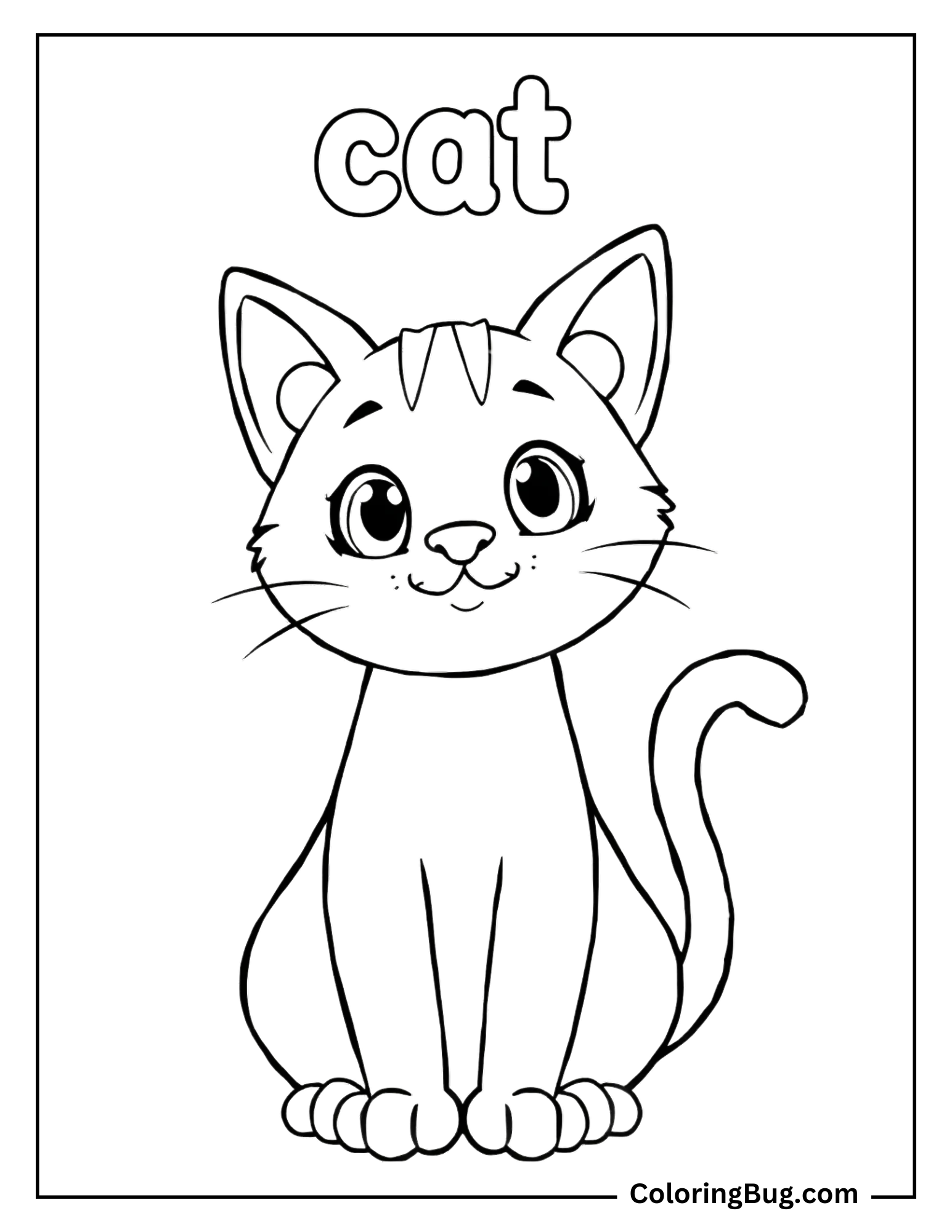 simple cat with Cat text coloring sheet