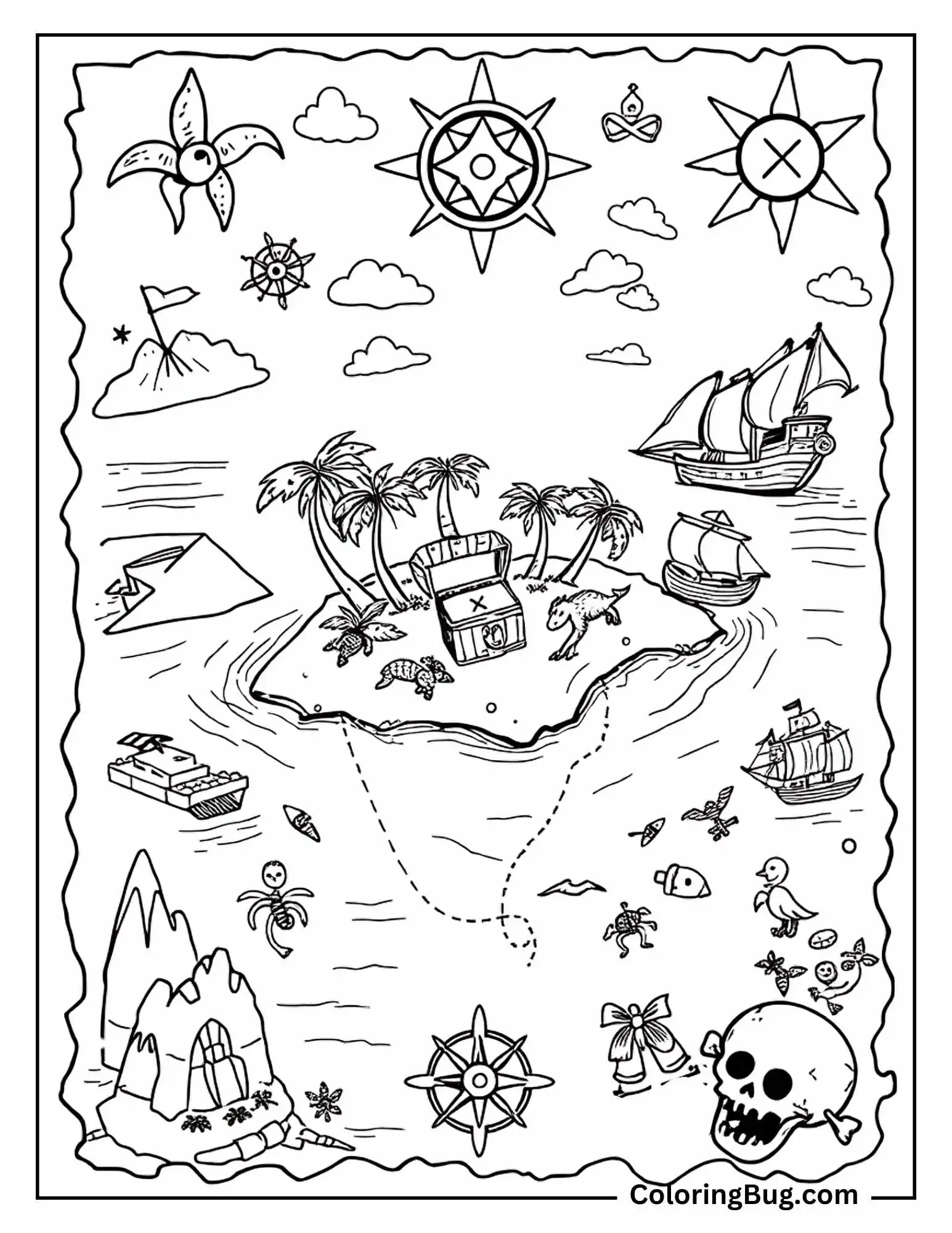 Simple Pirate Map Coloring Sheet