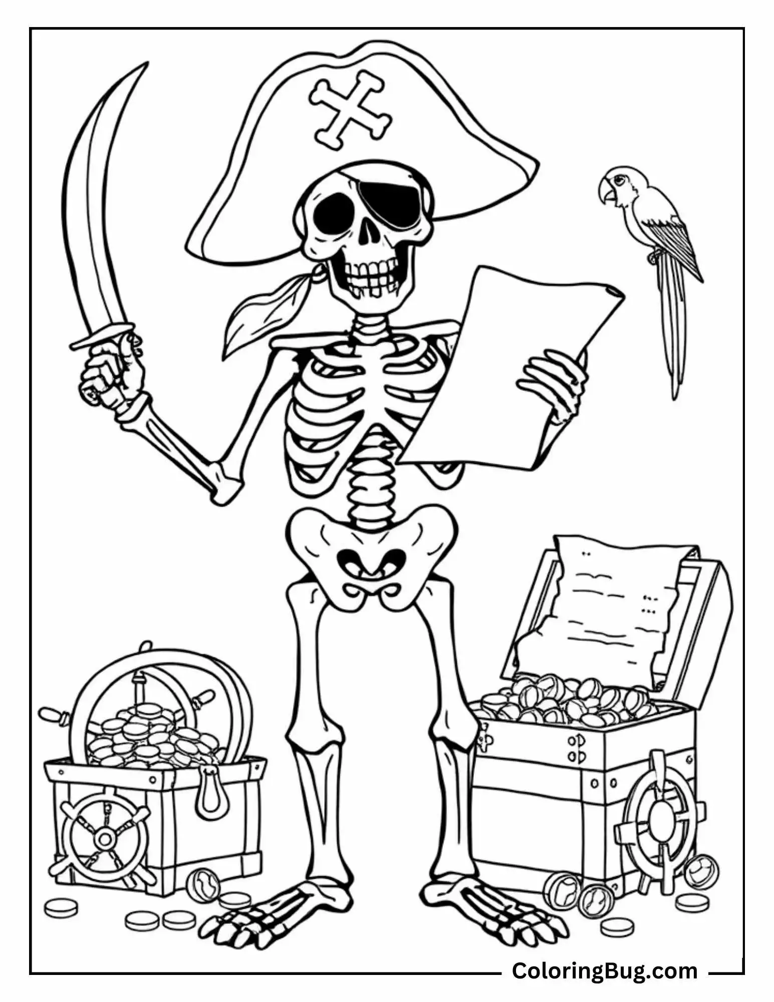 Skeleton Pirate Coloring Sheet