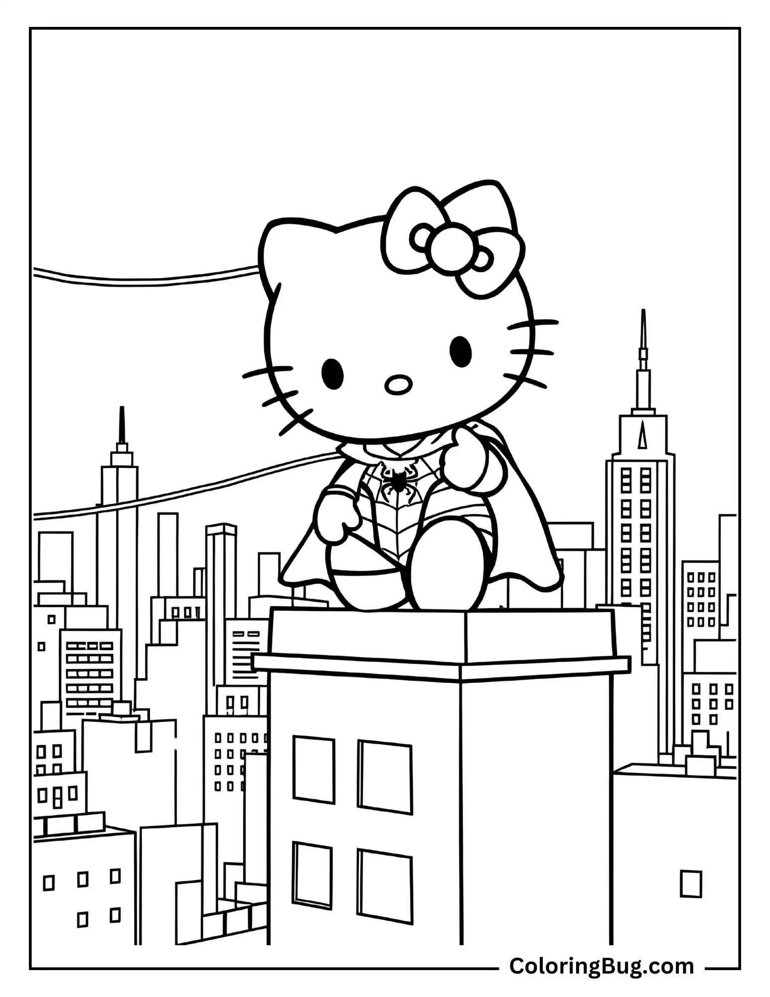 Spiderman Themed Hello Kitty Coloring Page