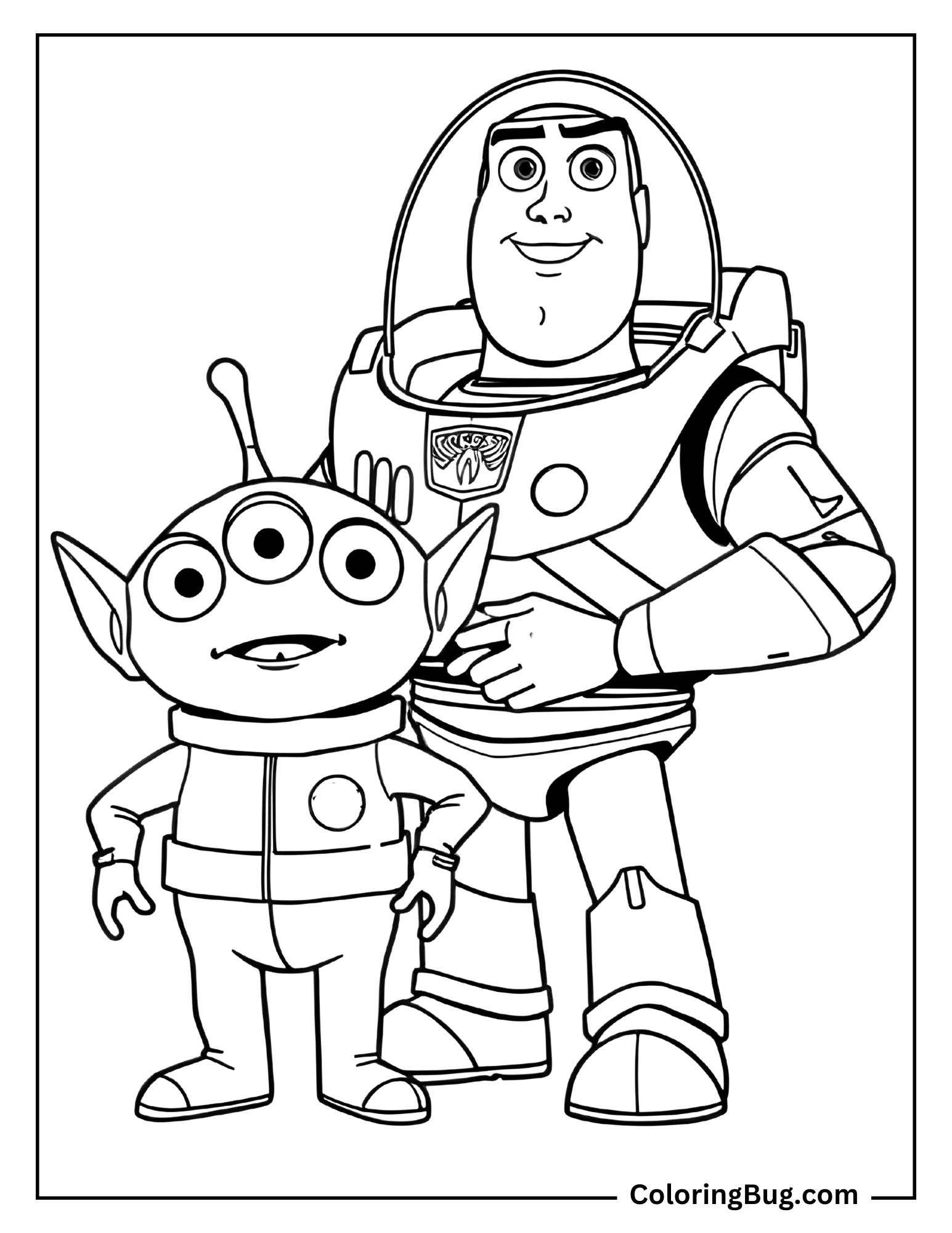 Toy Story Alien with Buzz Lightyear Coloring Sheet