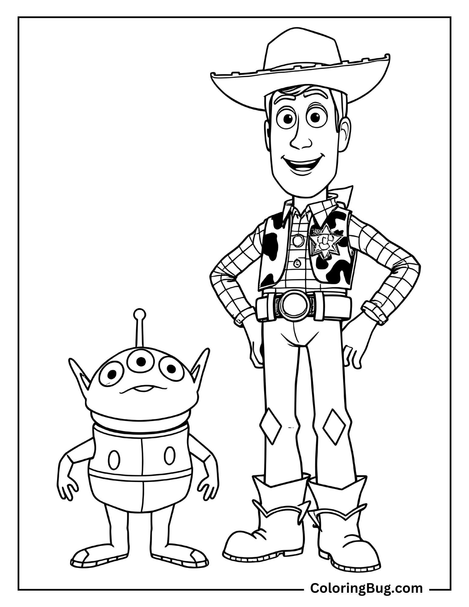 Toy Story Alien with Woody Coloring Sheet
