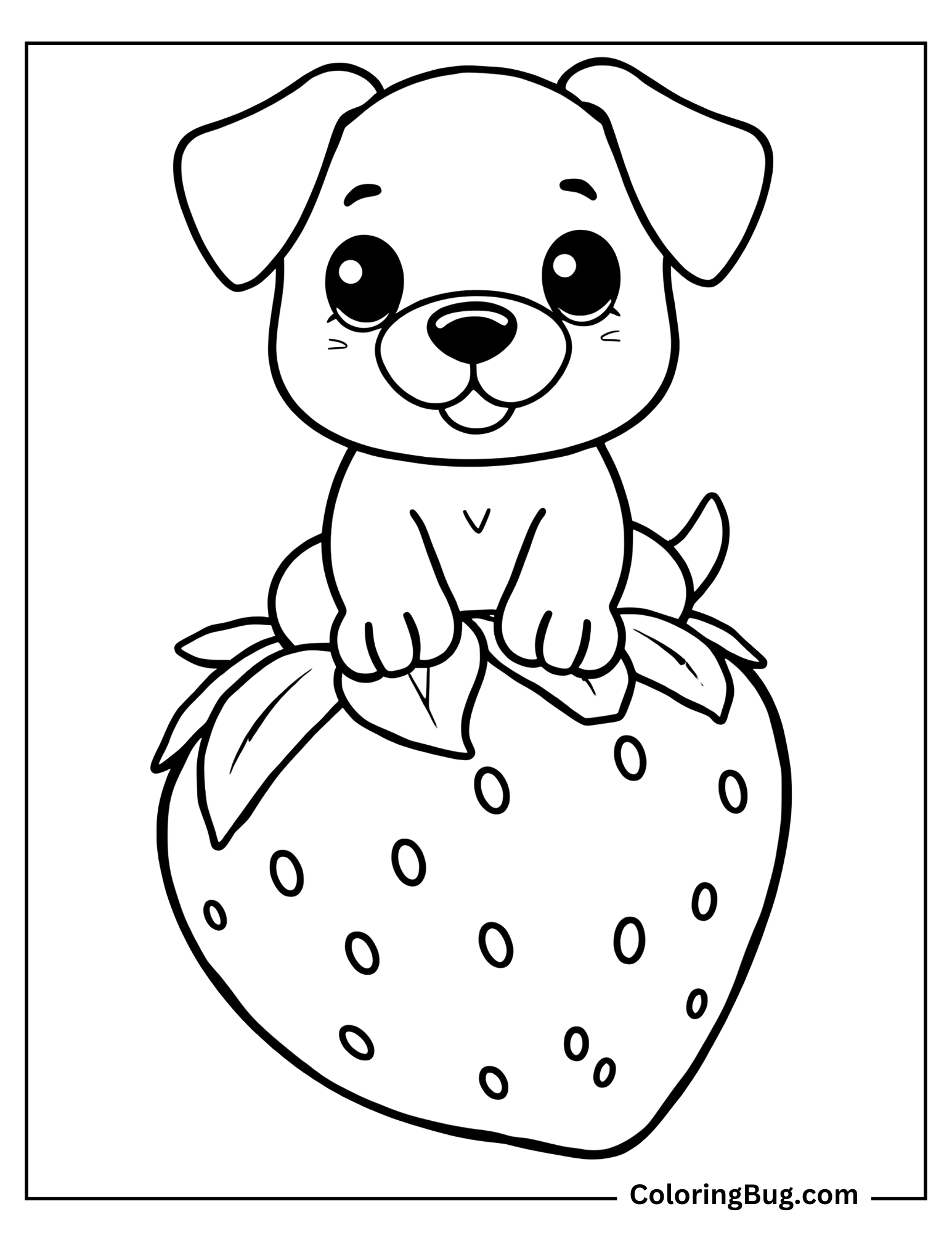 cute Dog on a strawberry coloring sheet