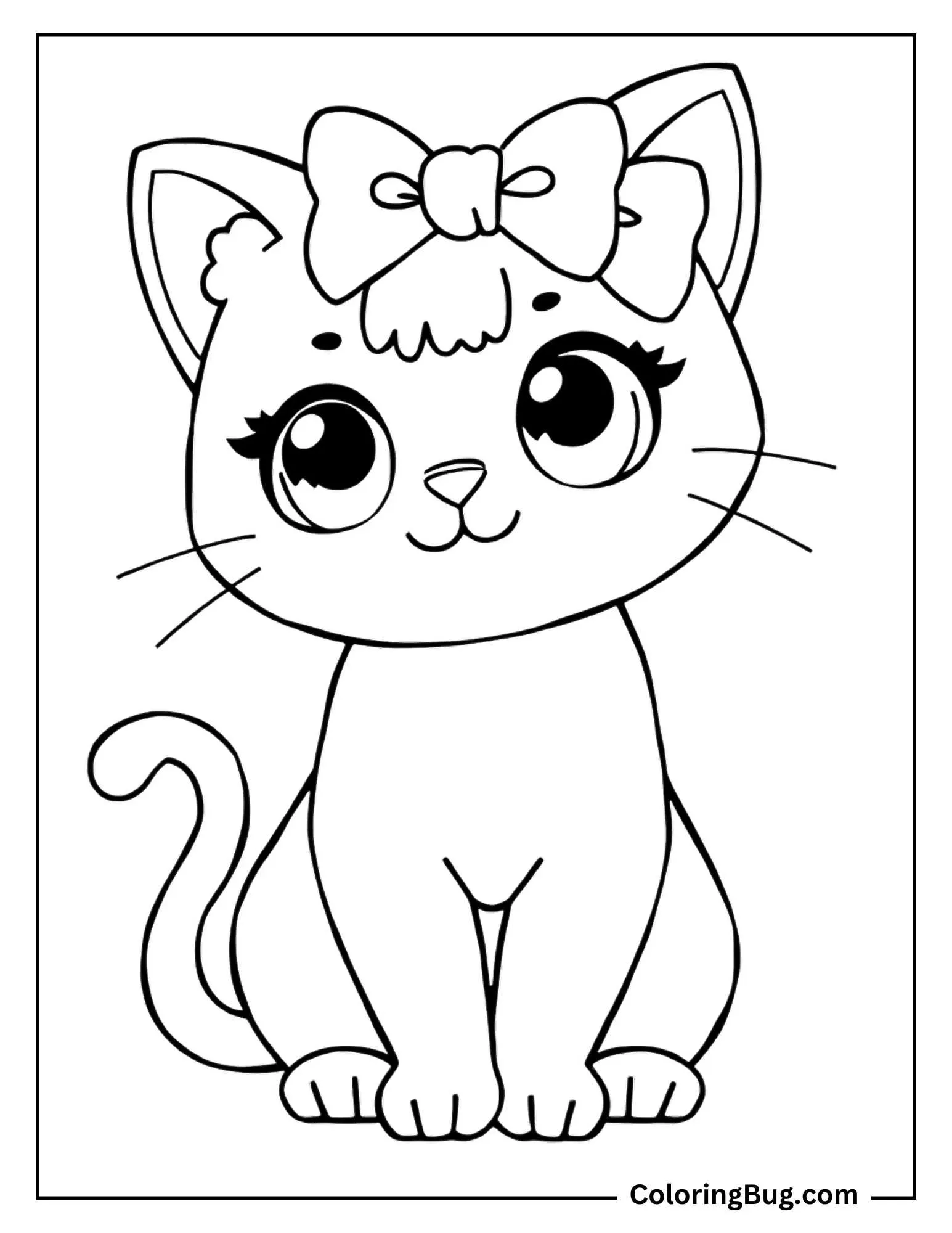 cute kawaii cat with bow coloring sheet