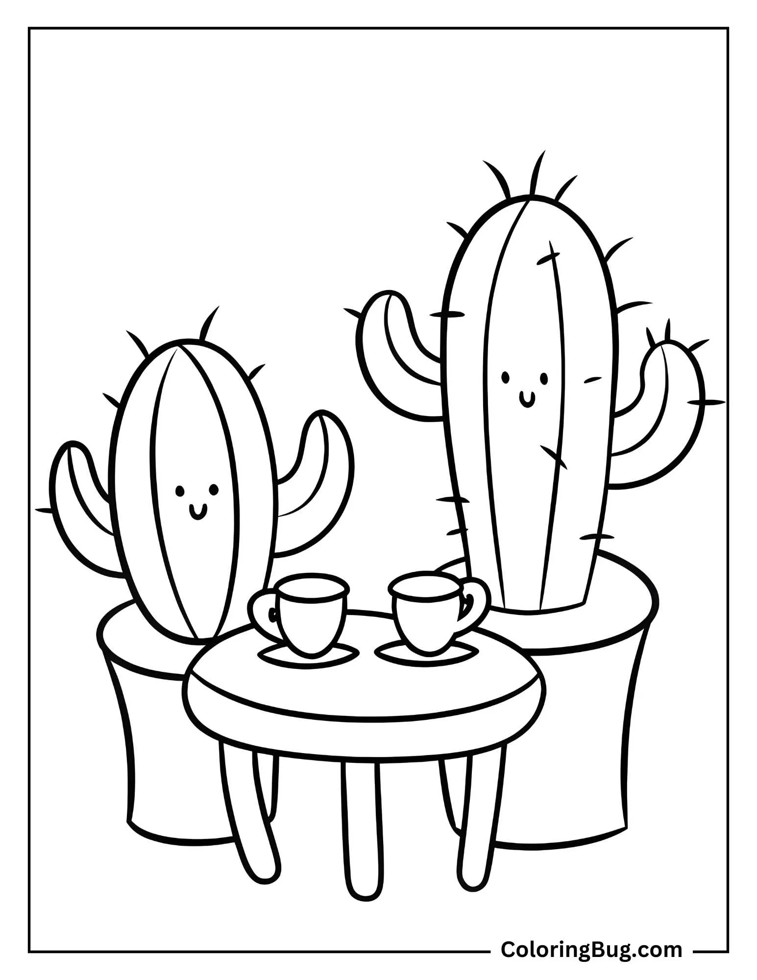 2 Cactus Having tea Party Coloring Sheet