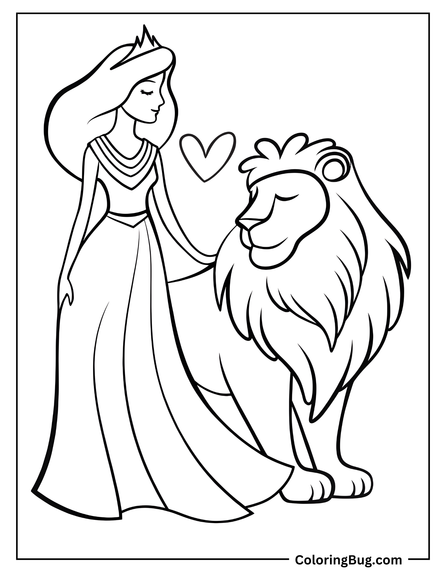A Lion With Girl Coloring Sheet