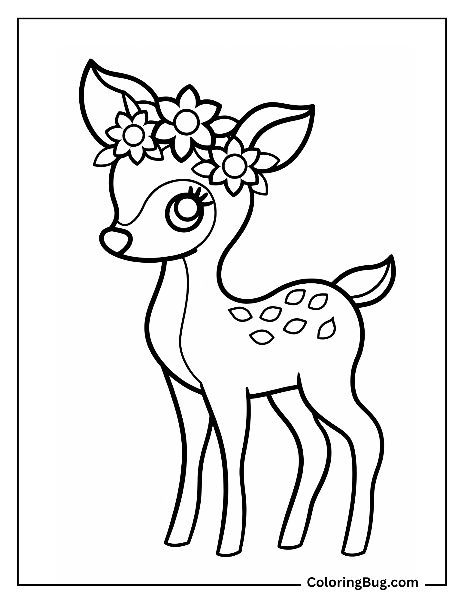 Baby Deer With Flower Crown Coloring Sheet
