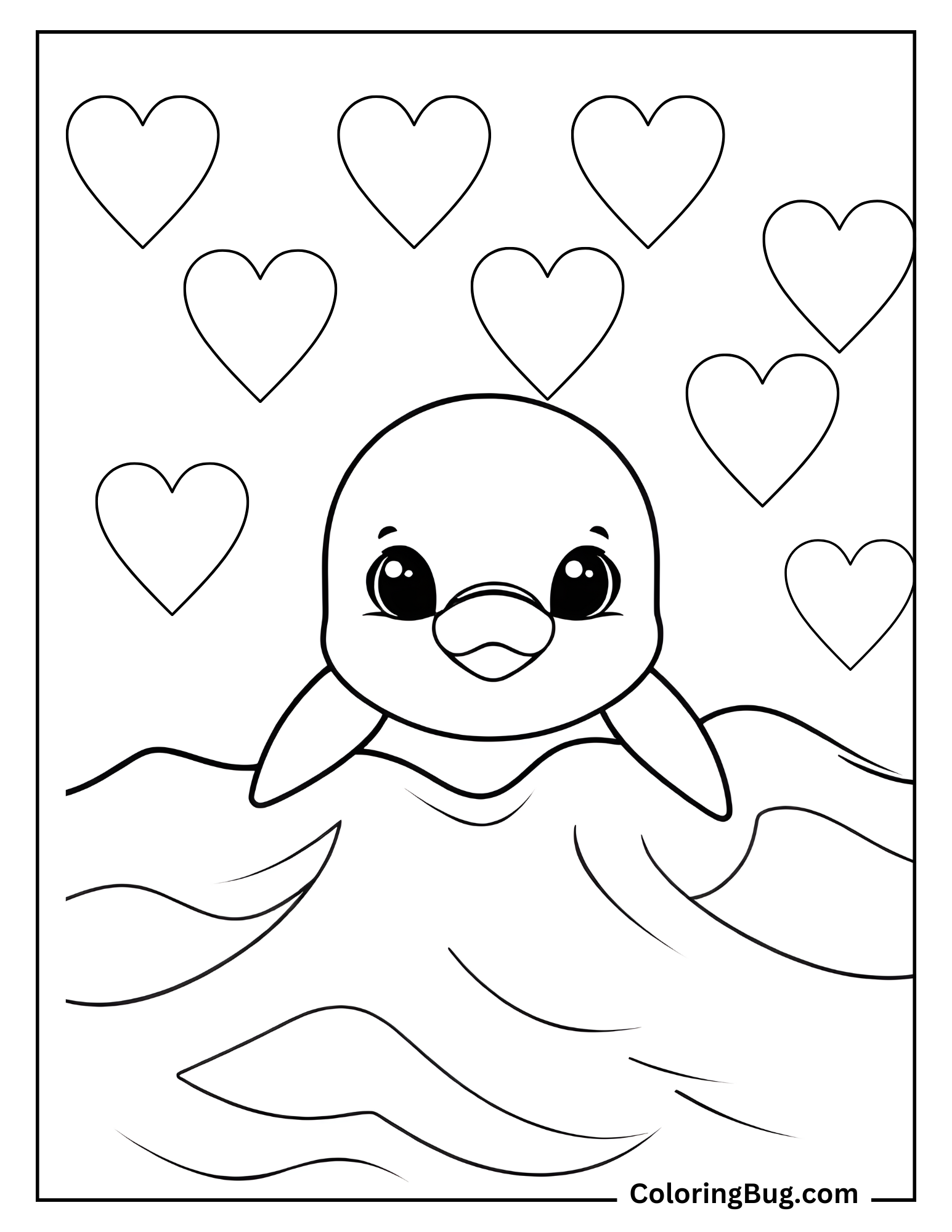Baby Dolphin Poking Out of Waves Coloring Sheet