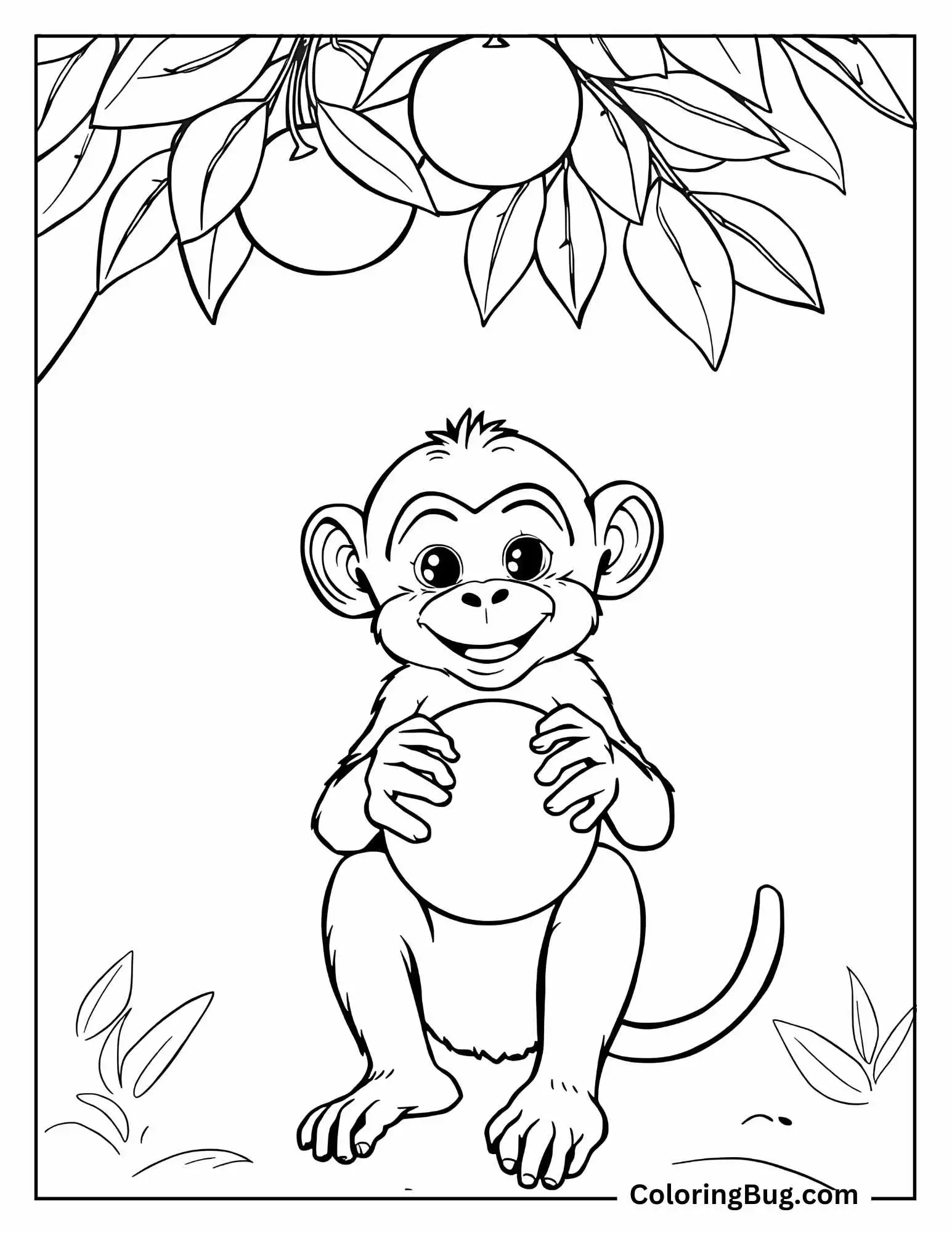 Baby Monkey Holding Orange Coloring Sheet