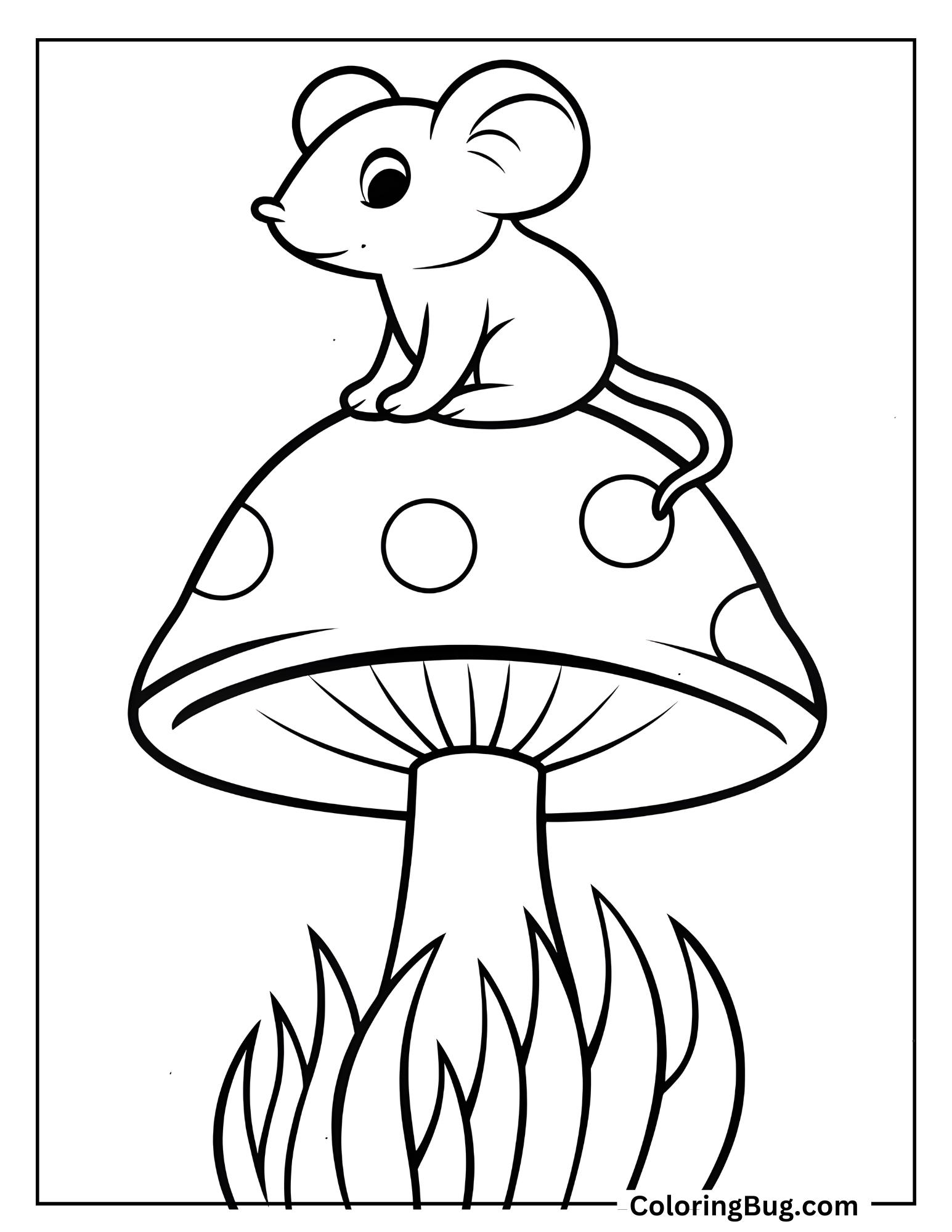  Baby Mouse Sitting On The Mushroom Coloring Sheet 