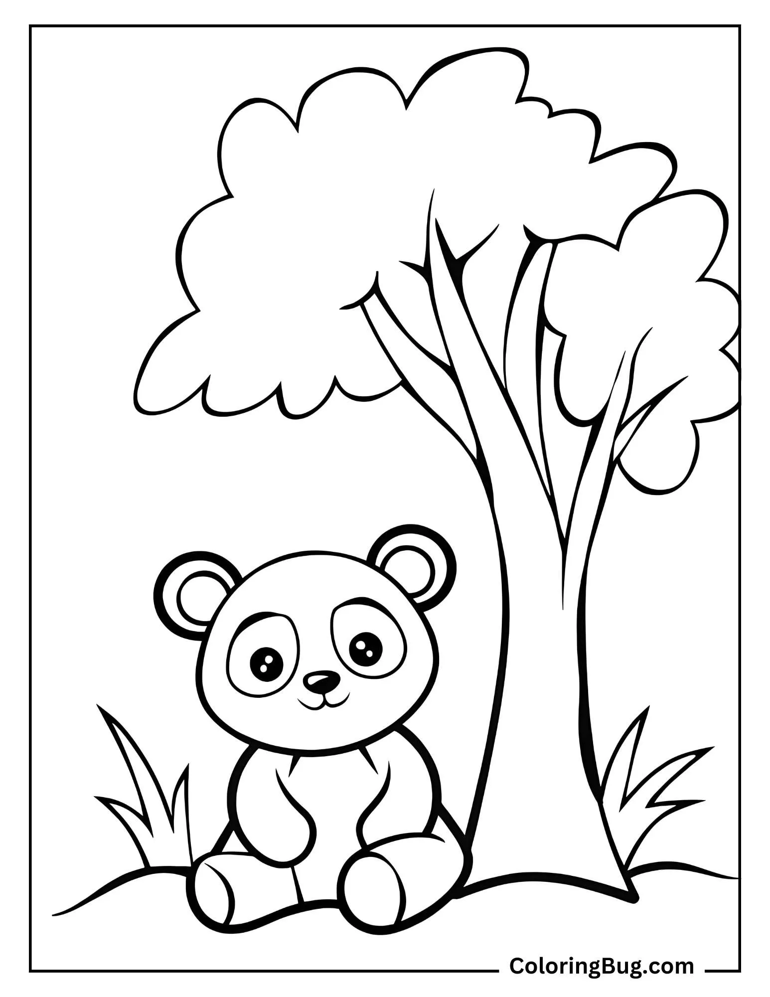 Baby Panda Sitting Under Tree Coloring Sheet