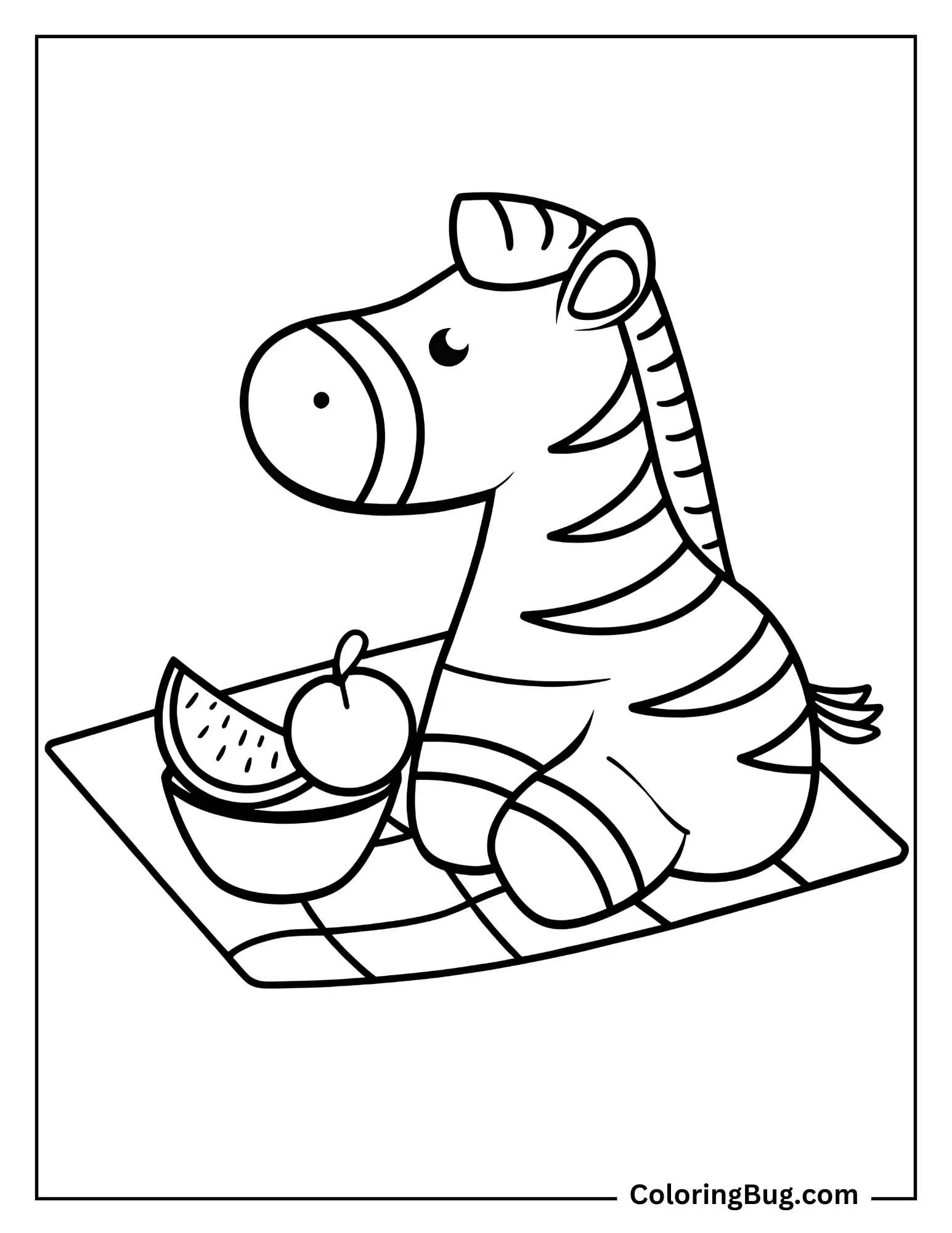 Baby Zebra Having Picnic Coloring Sheet